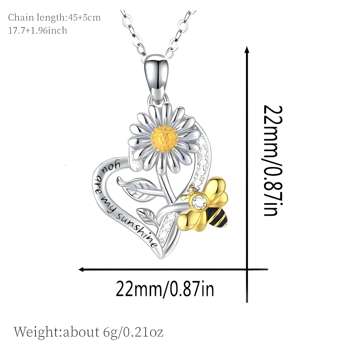 SUPAC You Are My Sunshine Sunflower and Bumble Bee Heart Pendant Necklace for Women, Dainty Jewelry, Birthday or Christmas Gift