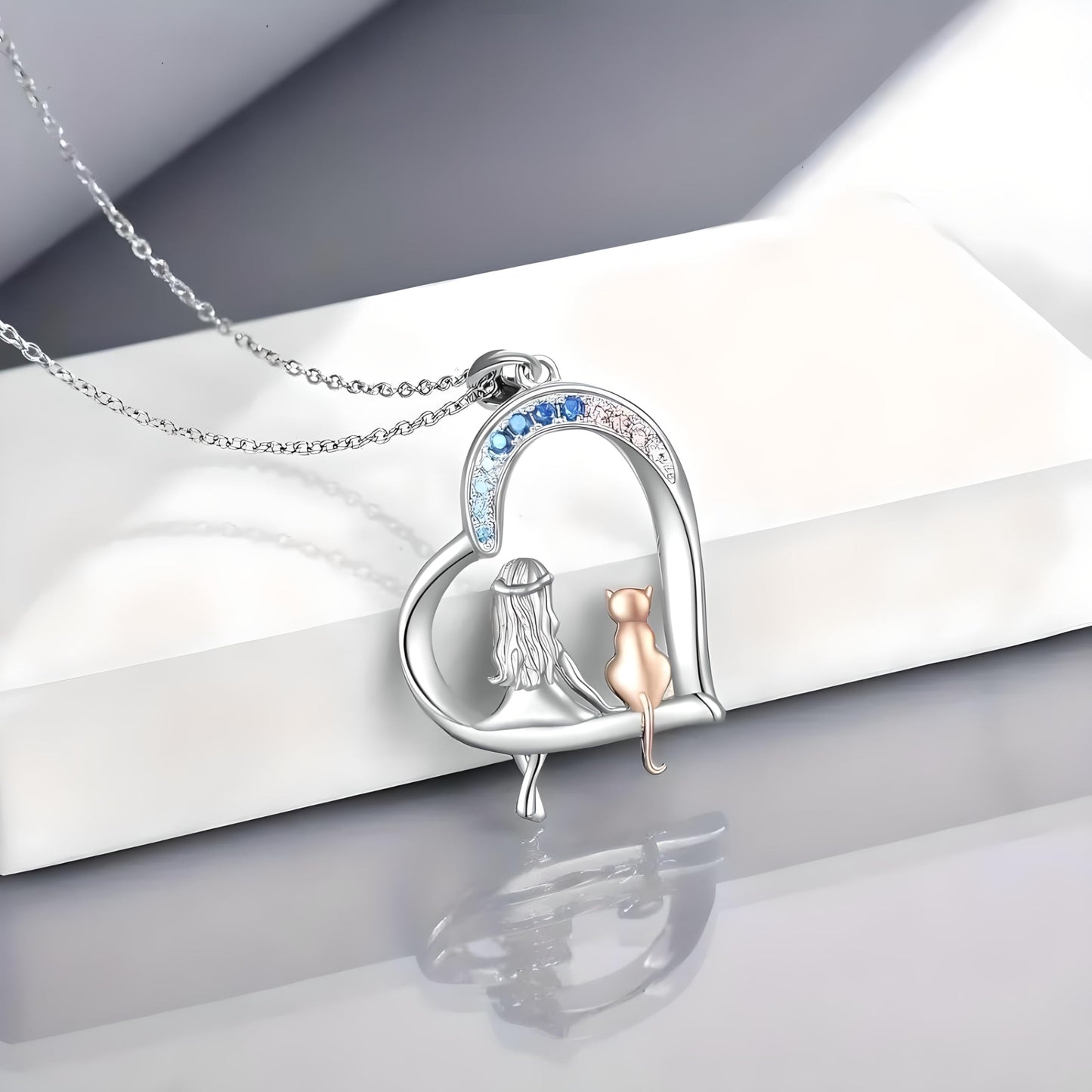 SUPAC Cute Heart Necklace, With Black Cat - Charming Cat Heart in Rose Gold - Stylish Gift for Women & Party Accessory