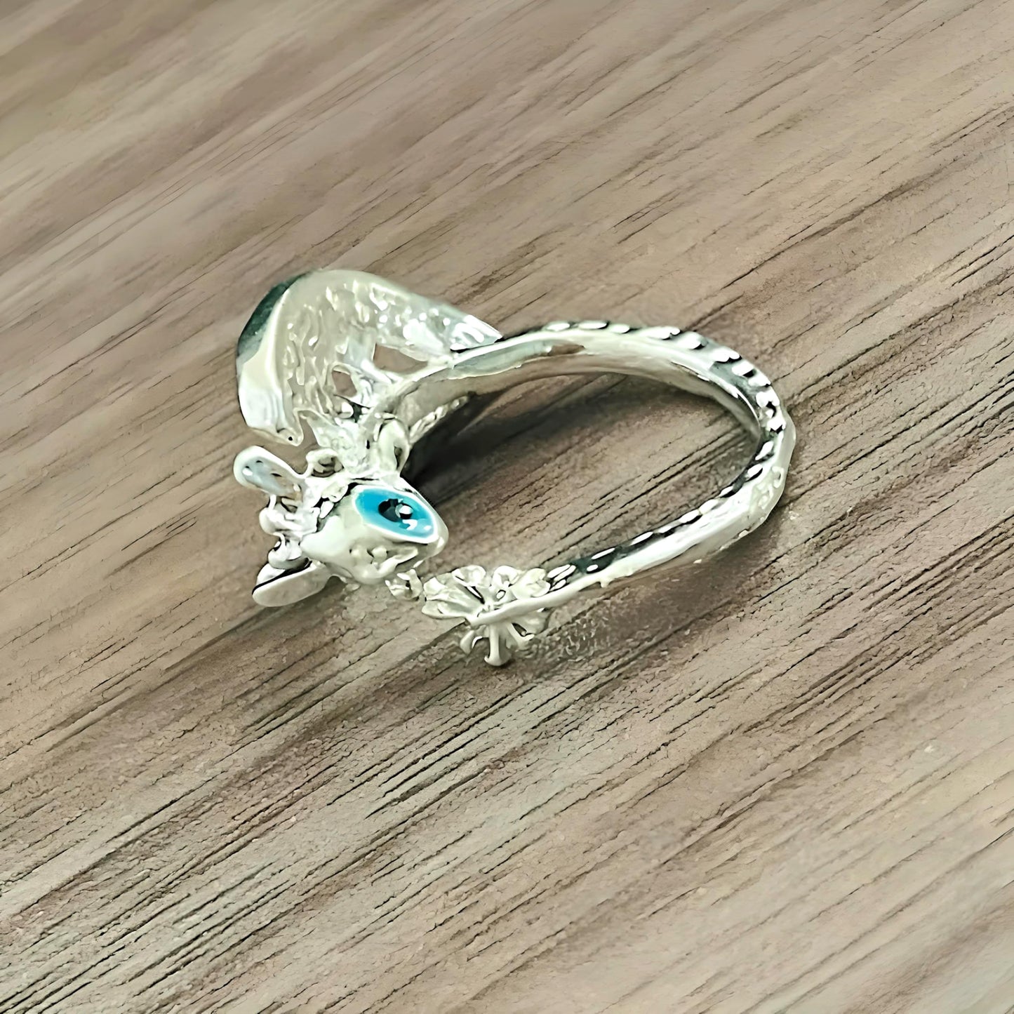 Whimsical Silver Flying Dragon Ring - Unique Animal Shape Design, Adjustable Index Finger Ring for Men or Women, Cute Personality Statement Jewelry, Niche Fashion Accessory