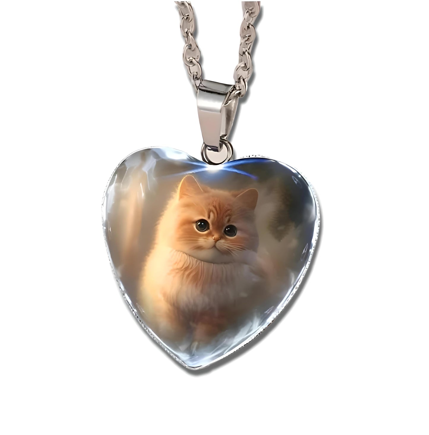 Heart-Shaped Pendant Necklace with Different Animals - Panda, Horse, Deer, Cat, Elephant, Dog Scenic Views, Stainless Steel Necklace with Glass Pendant - Christmas, Holiday, or Birthday Gift