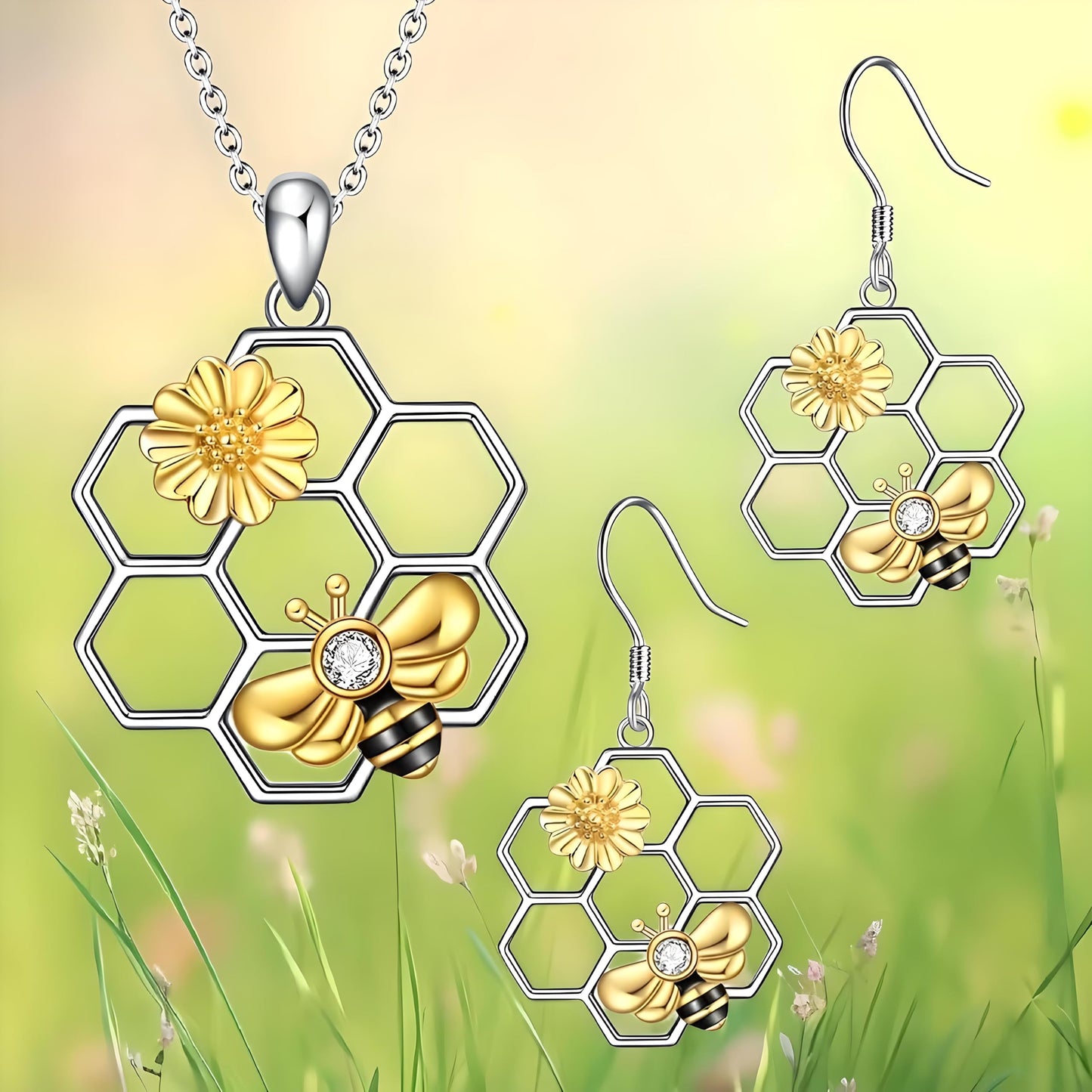 SUPAC You Are My Sunshine Sunflower and Bumble Bee Heart Pendant Necklace for Women, Dainty Jewelry, Birthday or Christmas Gift