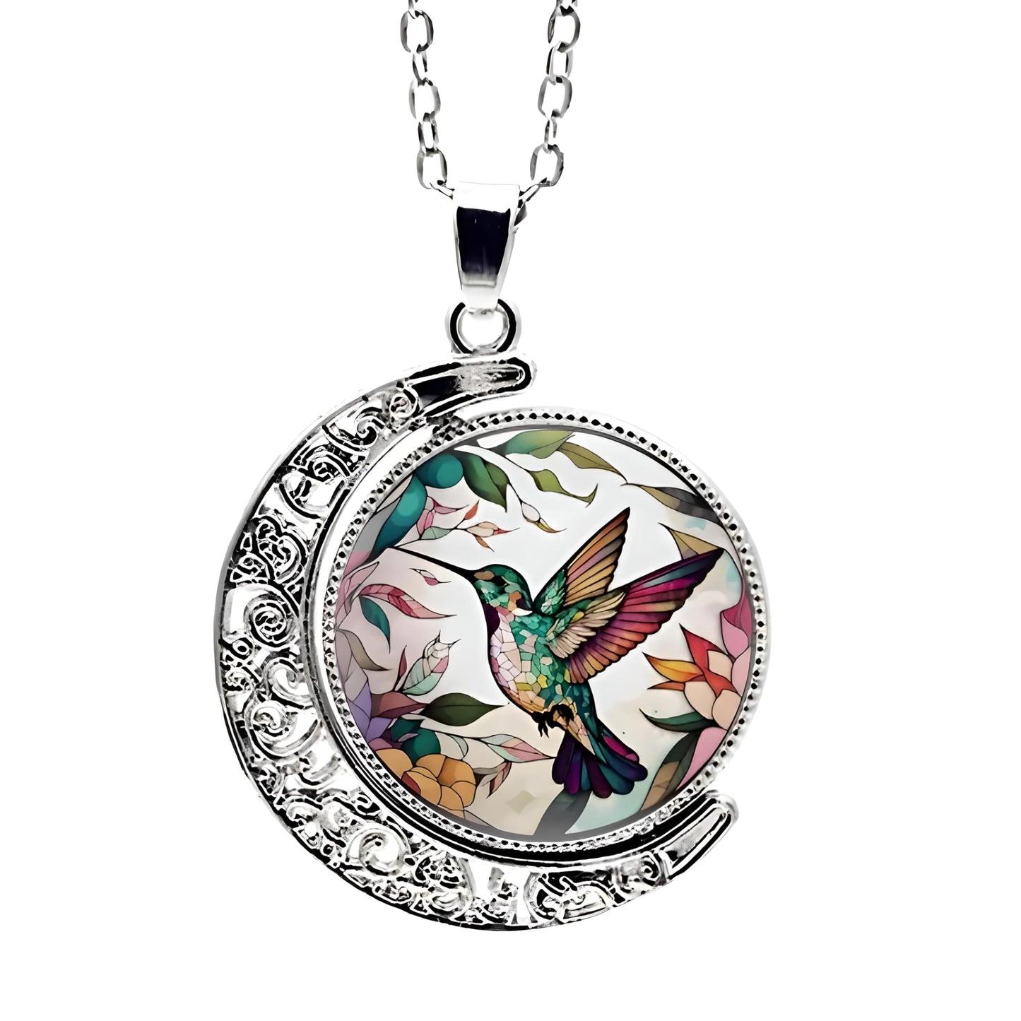 SUPAC Stunning Hummingbird Pendant Necklace - Two Humming Birds Searching for Flower - Fashionable Alloy Jewelry with Delicate Details - Birthday, Party, Gift Idea for Her