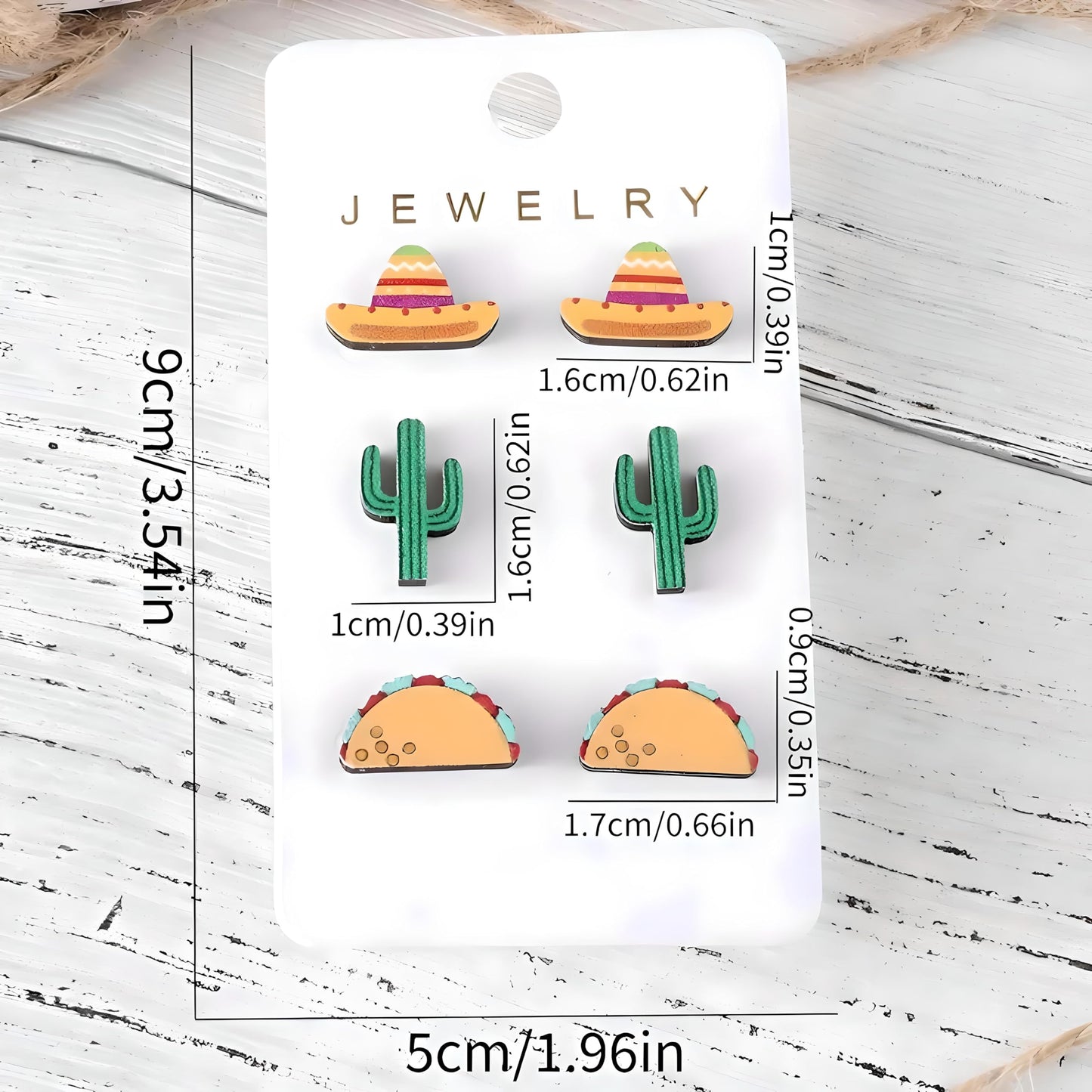 Cute Taco Stud Earrings Set, 3 Pairs of Mexican Cinco de Mayo Food Jewelry, Different Facial Expressions - 0.59 inch