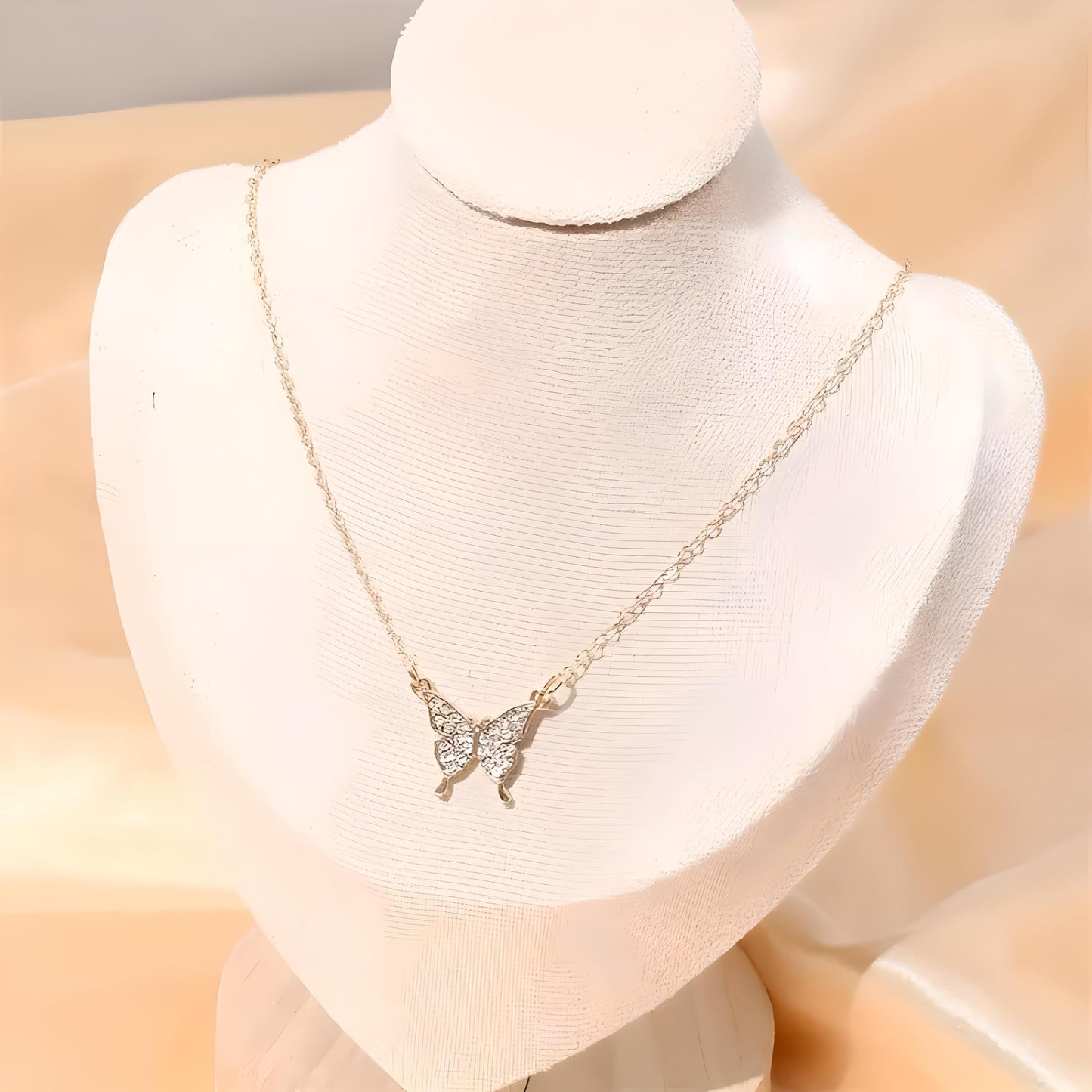 SUPAC Simulated Diamond Butterfly Pendant Necklace Golden Color Neck Jewelry Gift For Women - Graceful Beauty to Adorn Your Neckline with Sparkling Sophistication - Christmas or Birthday Gift