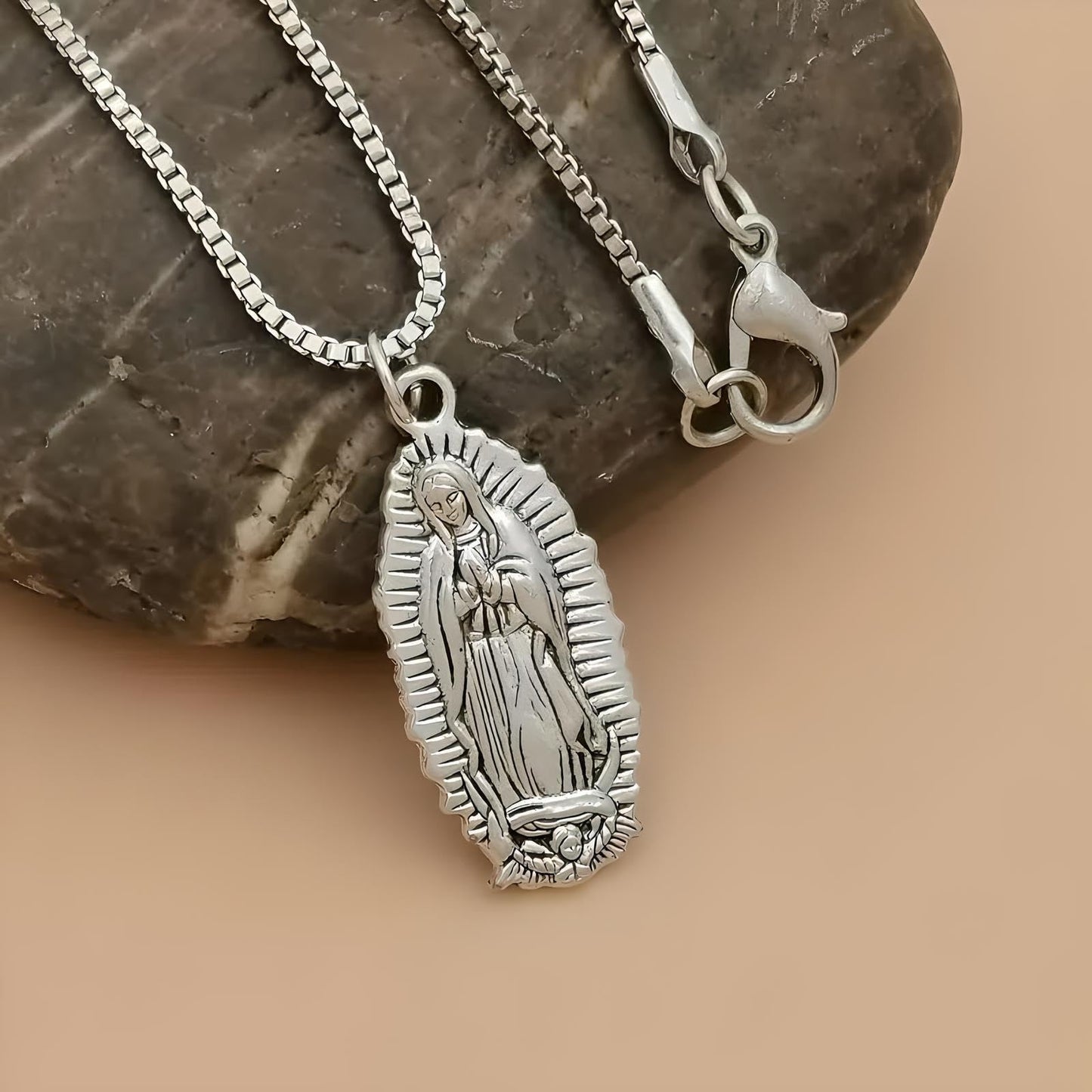 SUPAC Silver Virgin Mary Pendant Necklace, Perfectly Suited for Men and Women, Infusing Style with Spiritual Splendor - Stainless Steel Chain - Christmas or Birthday Gift