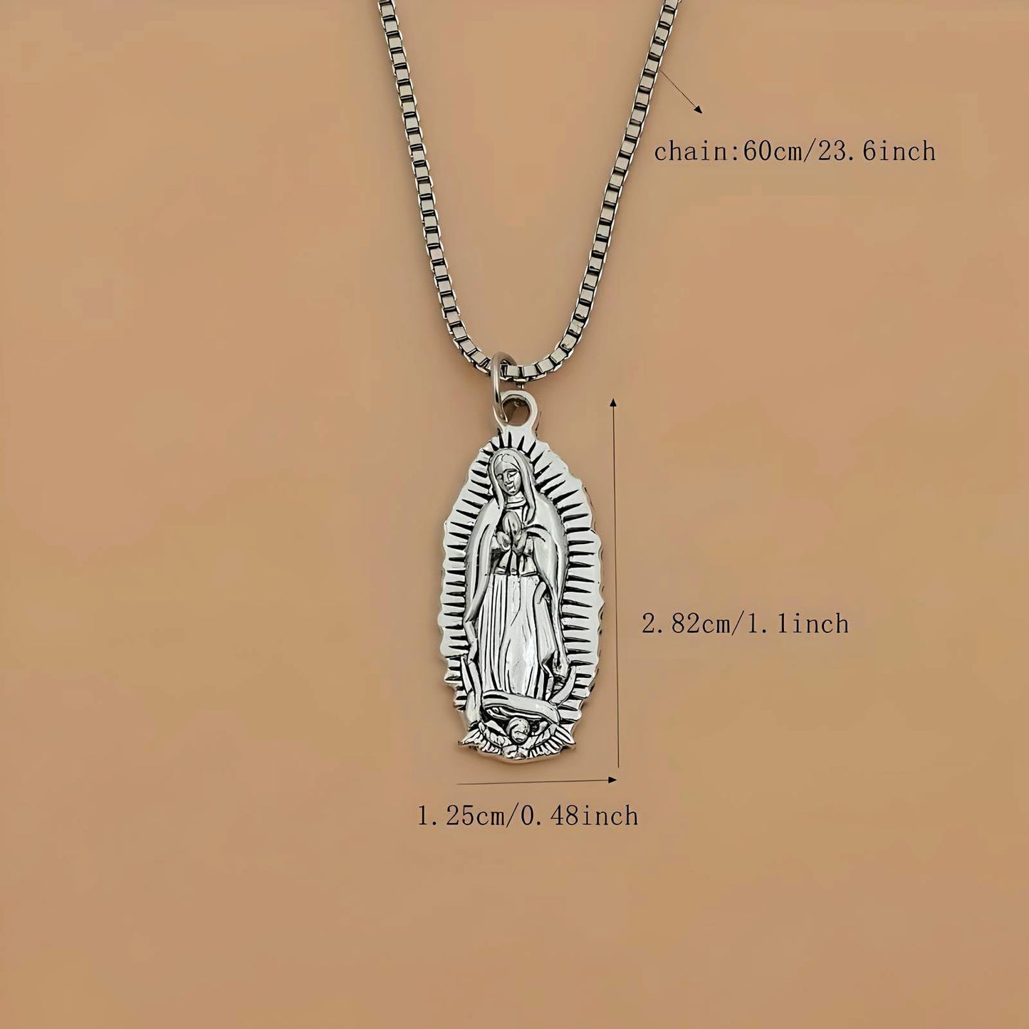 SUPAC Silver Virgin Mary Pendant Necklace, Perfectly Suited for Men and Women, Infusing Style with Spiritual Splendor - Stainless Steel Chain - Christmas or Birthday Gift