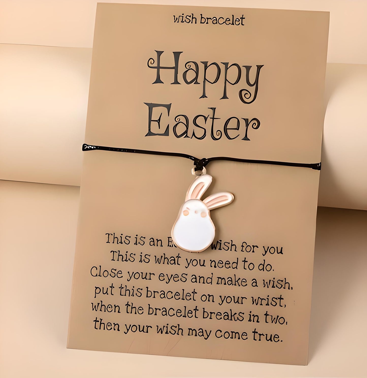 Easter Wish Bracelet with Bunny Charm, Easter Egg, Black String Adjustable Friendship Bracelet, Holiday Gift