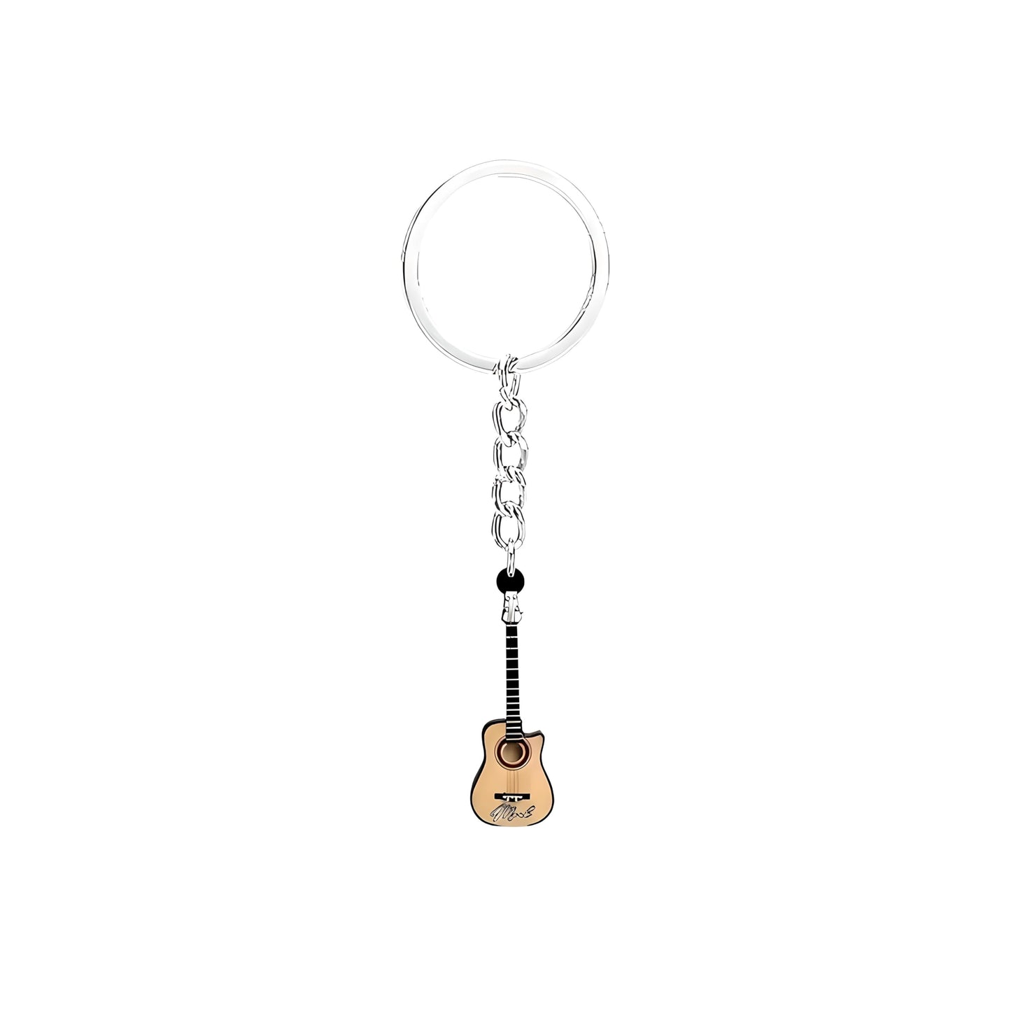 Guitar Jewelry Set, 5 Pieces, Acoustic Guitar Pendant Necklace, Bracelet, Earrings and Keychain, Silver Chain