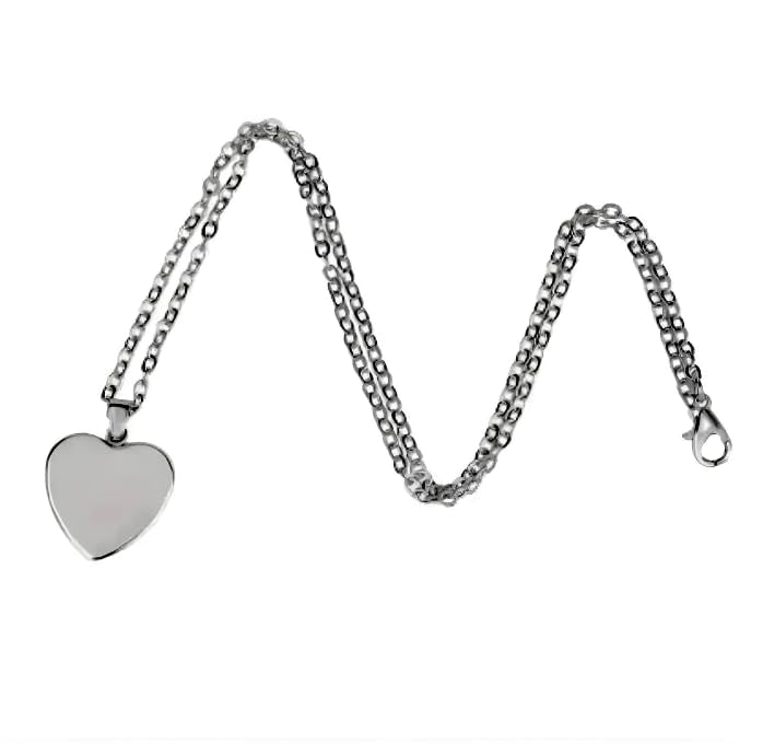 Glass Mother Mary Image with Heart Pendant Necklace, Stainless Steel Chain - Holiday, Christmas, or Birthday Gift