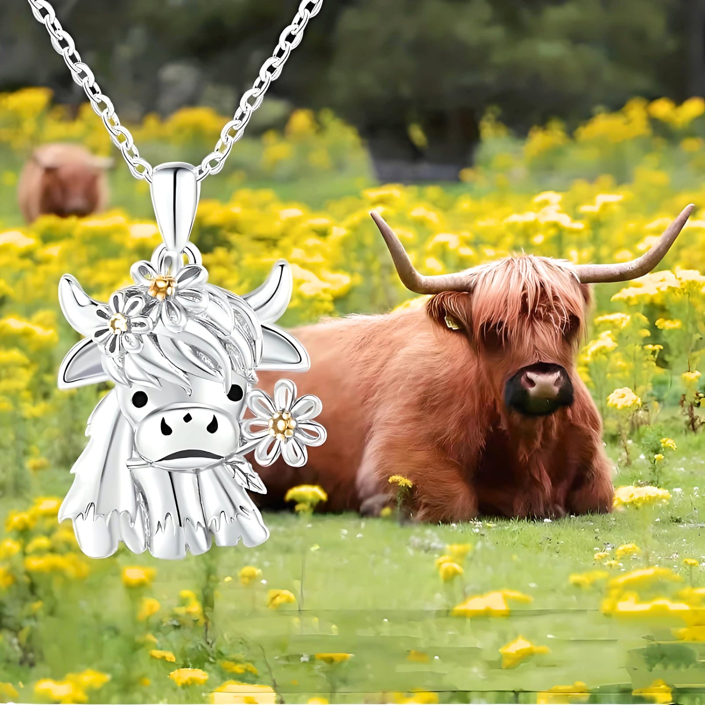 SUPAC Unique & Fashionable Cartoon Cow Necklace with Flower Pendant in White K