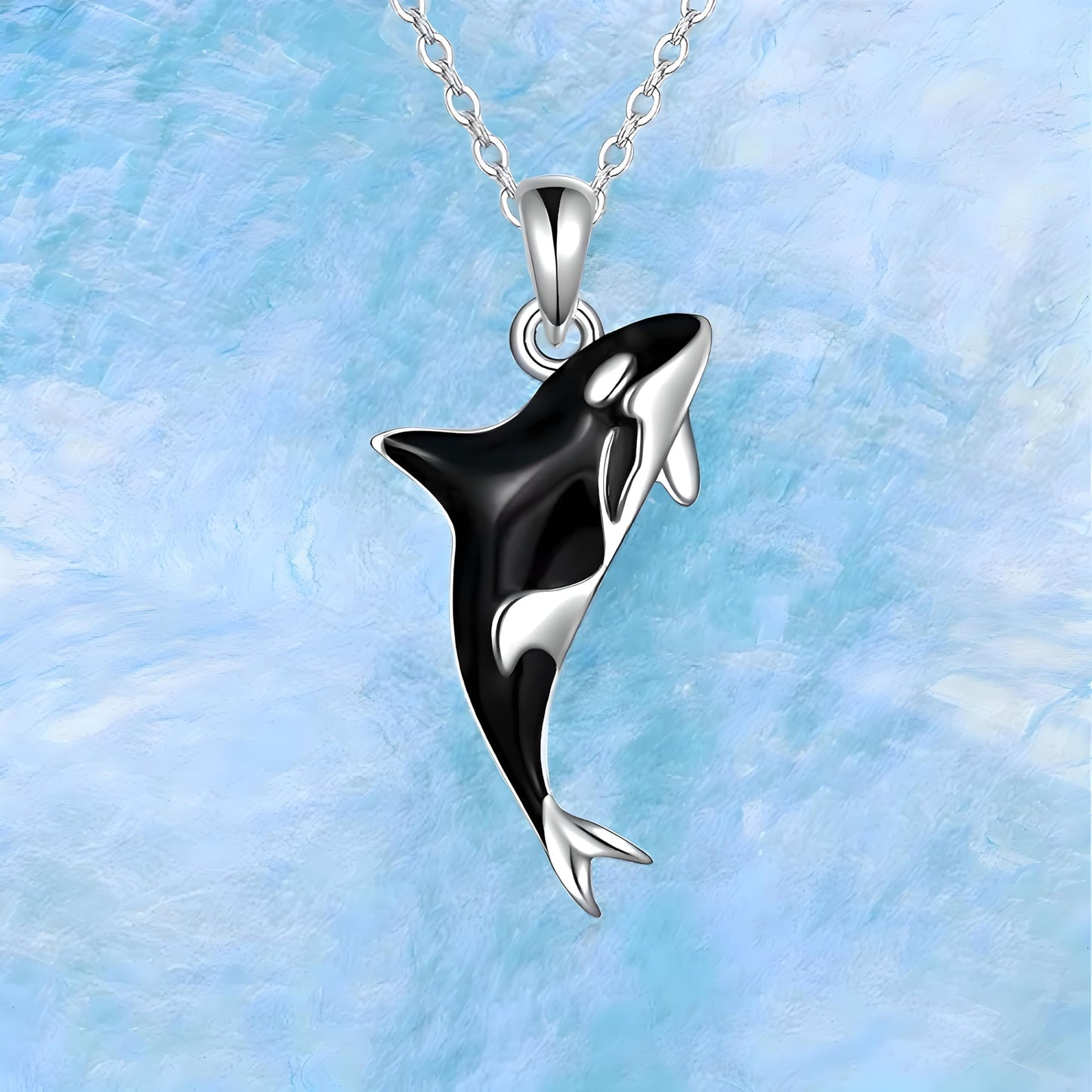 Stainless Steel Silver Killer Whale Orca Whale Pendant Necklace, Black and Silver, Shamu Gift