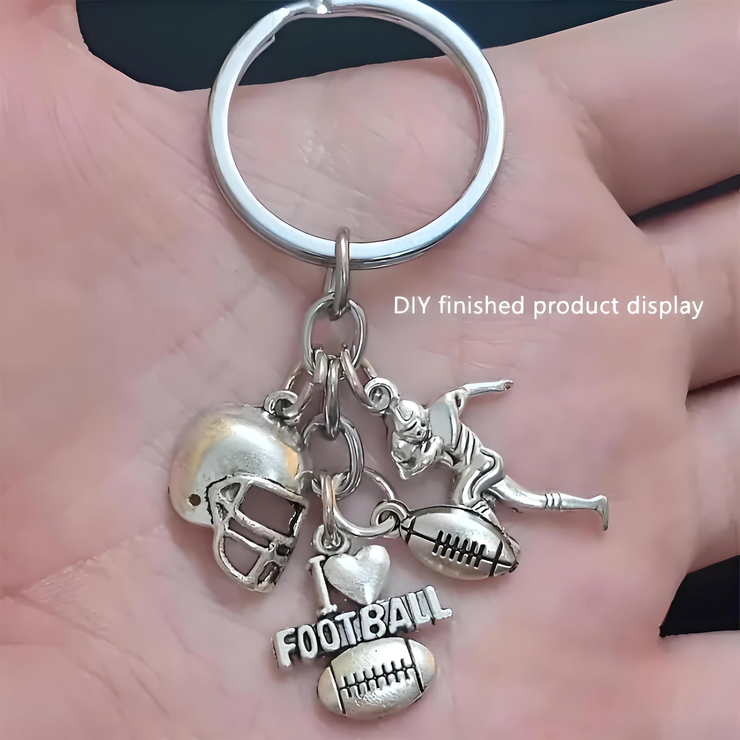 21-Piece Football Pendants DIY Keychain Set - Customizable with Interchangeable Charms, Detailed Football Helmet Keychain, and Humorous DIY Bag Pendant Accessories - Gift for Men and Football Fans
