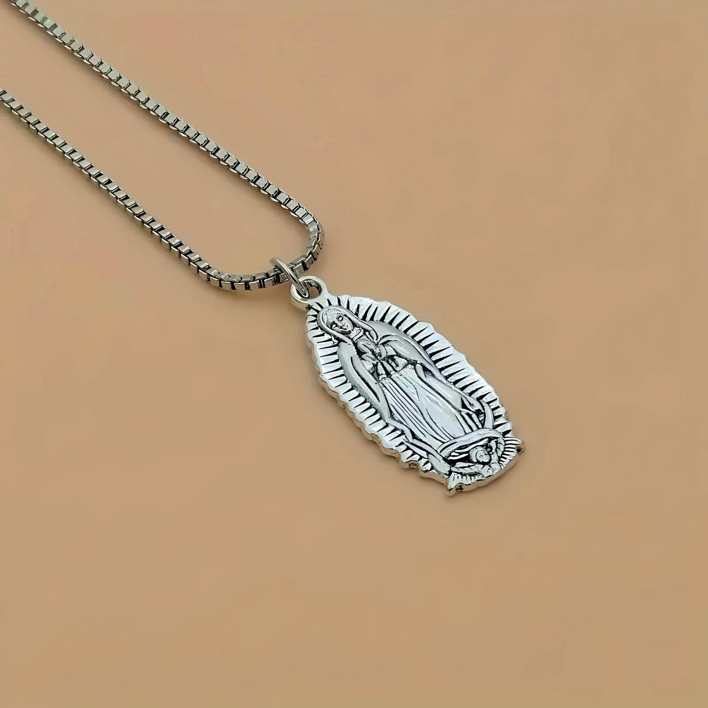SUPAC Silver Virgin Mary Pendant Necklace, Perfectly Suited for Men and Women, Infusing Style with Spiritual Splendor - Stainless Steel Chain - Christmas or Birthday Gift