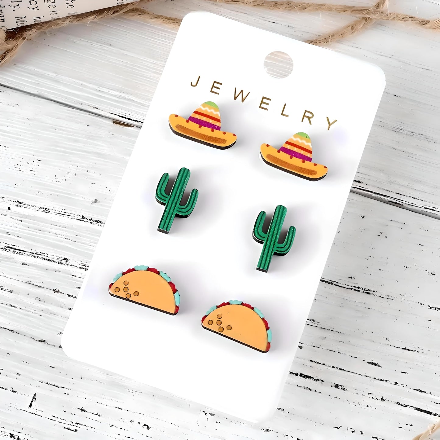 Cute Taco Stud Earrings Set, 3 Pairs of Mexican Cinco de Mayo Food Jewelry, Different Facial Expressions - 0.59 inch