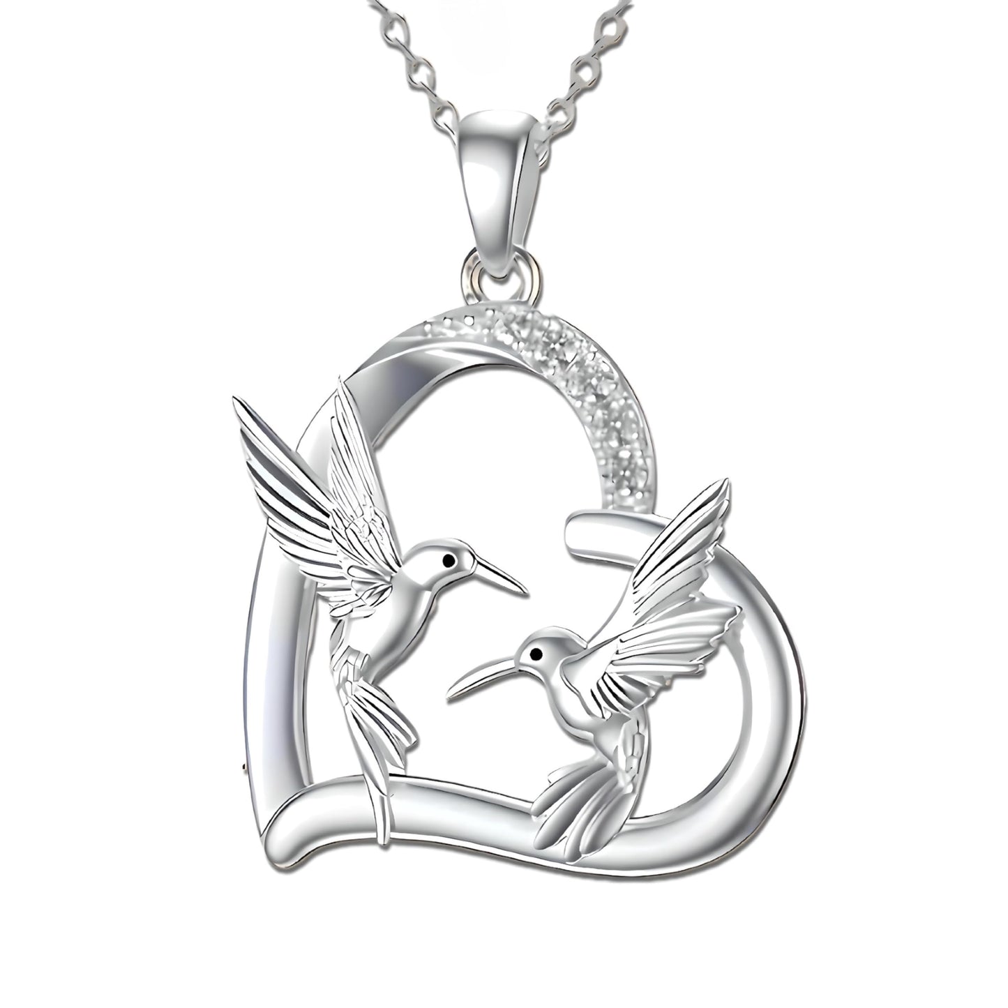 Sterling Silver Hummingbird Heart Pendant Necklace, Crystal Accent, Chain Included