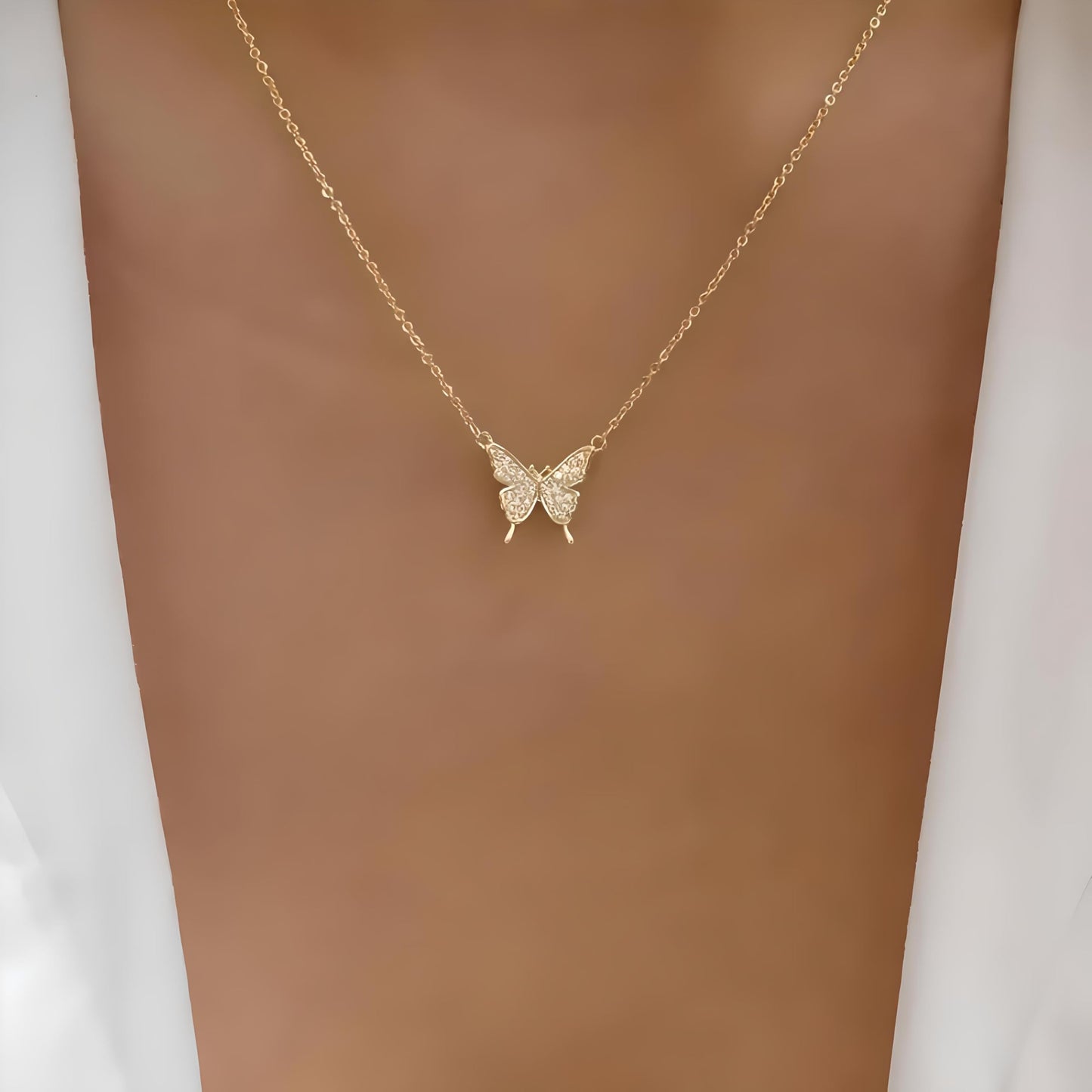 SUPAC Simulated Diamond Butterfly Pendant Necklace Golden Color Neck Jewelry Gift For Women - Graceful Beauty to Adorn Your Neckline with Sparkling Sophistication - Christmas or Birthday Gift