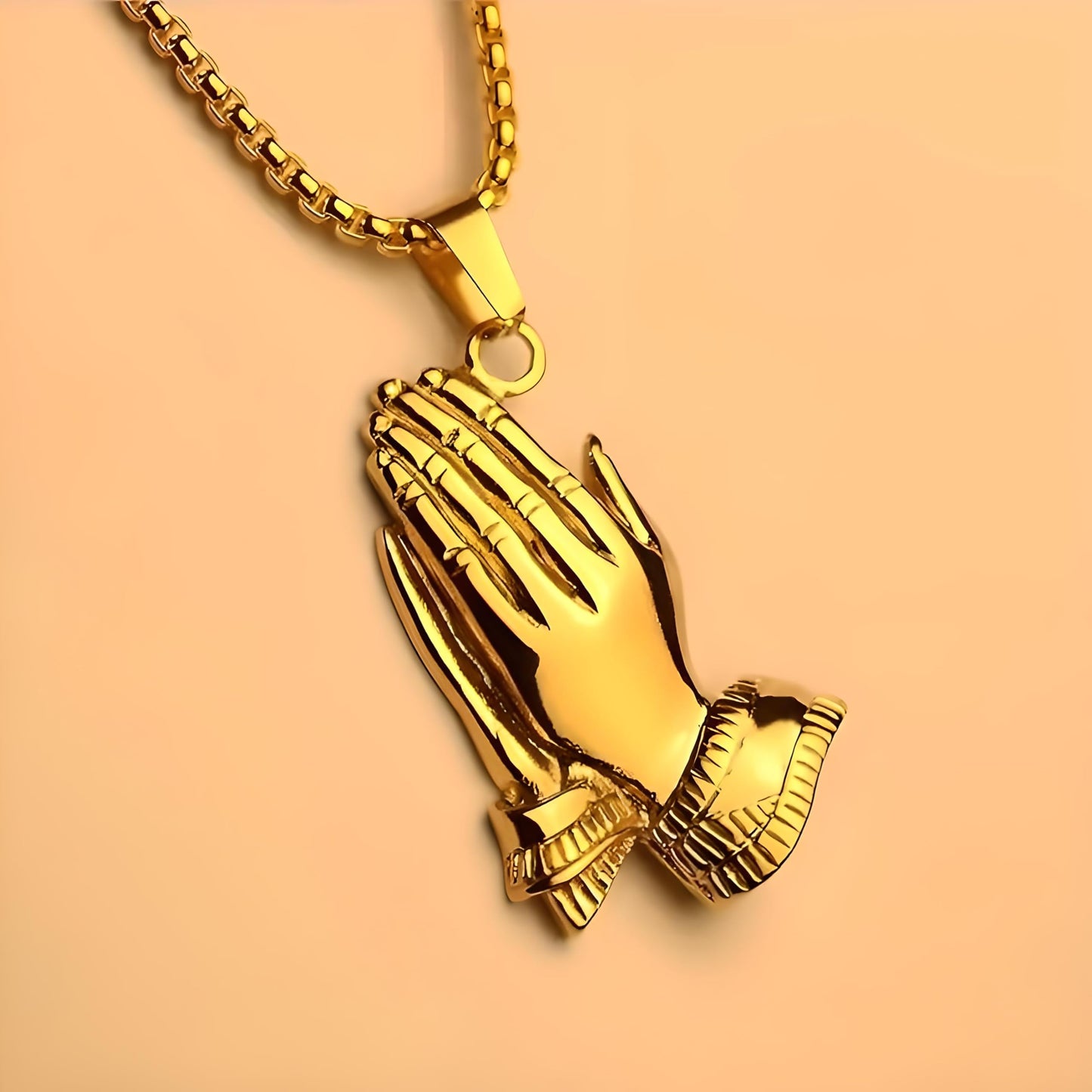 Exquisite Silver Prayer Hands Necklace - A Symbol of Faith, Elegance, and Spiritual Connection - 1pc Prayer Hands Stainless Steel Chain Pendant