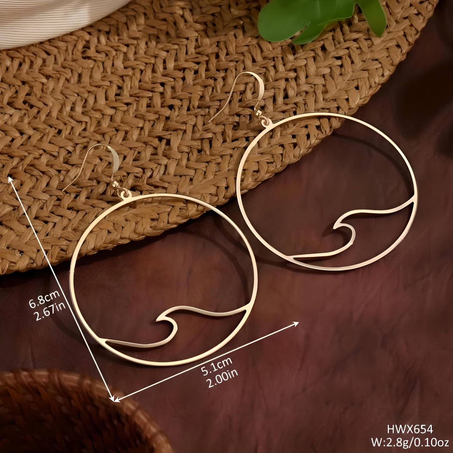 SUPAC Wave Design Hoop Earrings, Gold-Tone, 2.67 inch Large Circle Drop