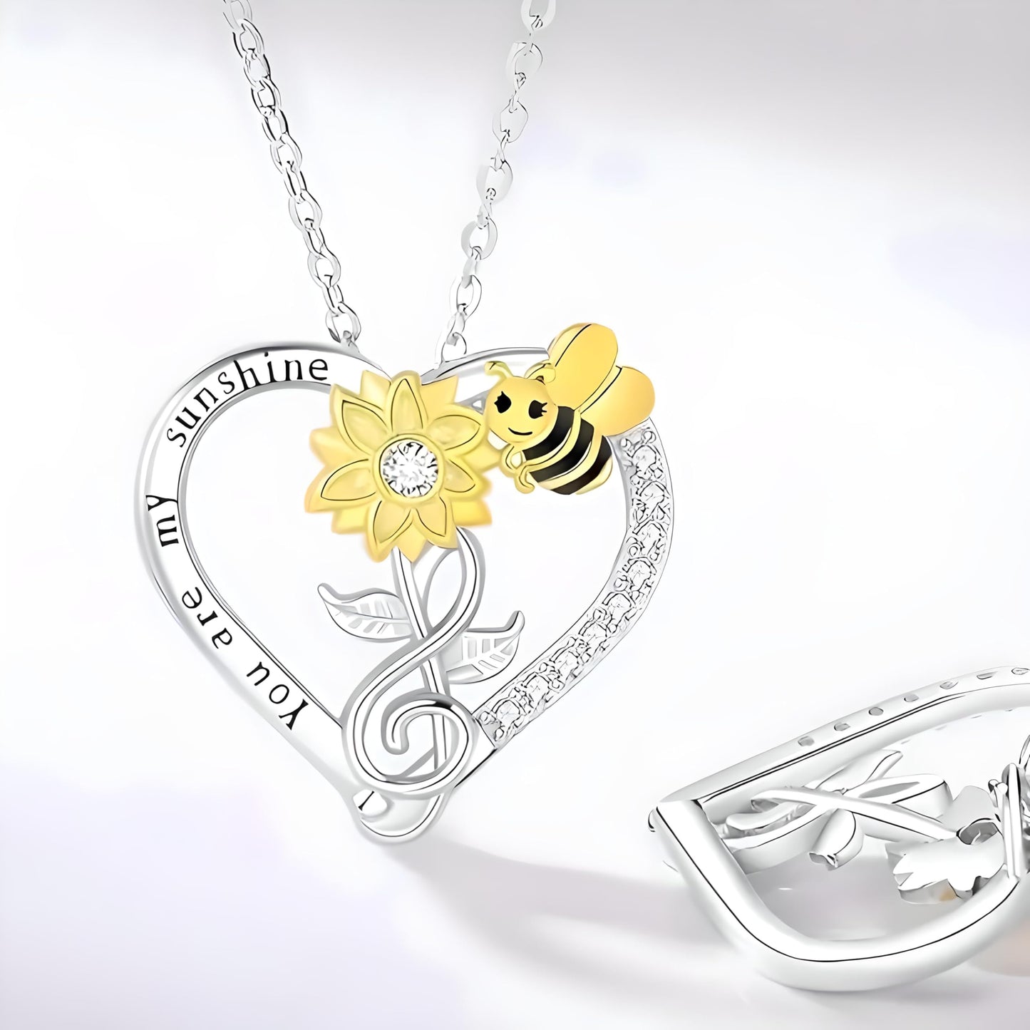 SUPAC You Are My Sunshine Sunflower and Bumble Bee Heart Pendant Necklace for Women, Dainty Jewelry, Birthday or Christmas Gift