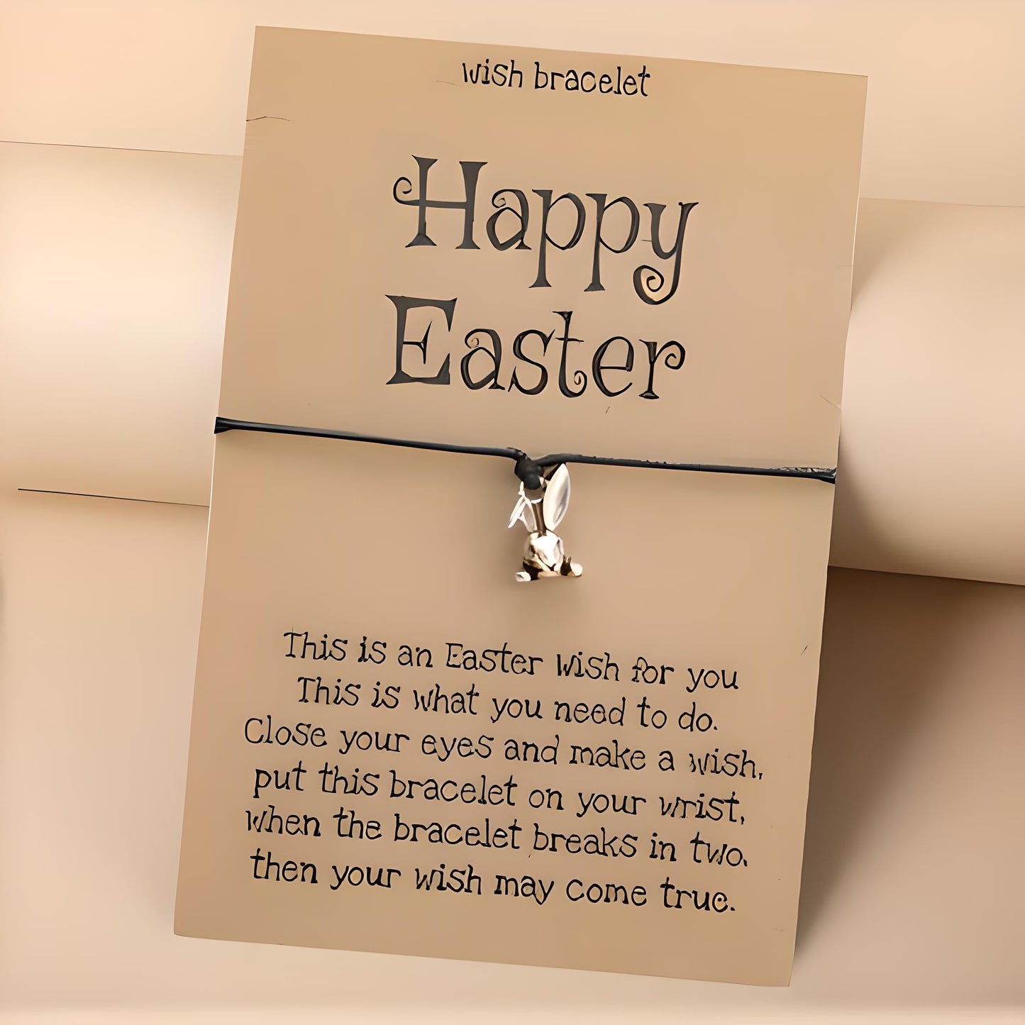 Easter Wish Bracelet with Bunny Charm, Easter Egg, Black String Adjustable Friendship Bracelet, Holiday Gift