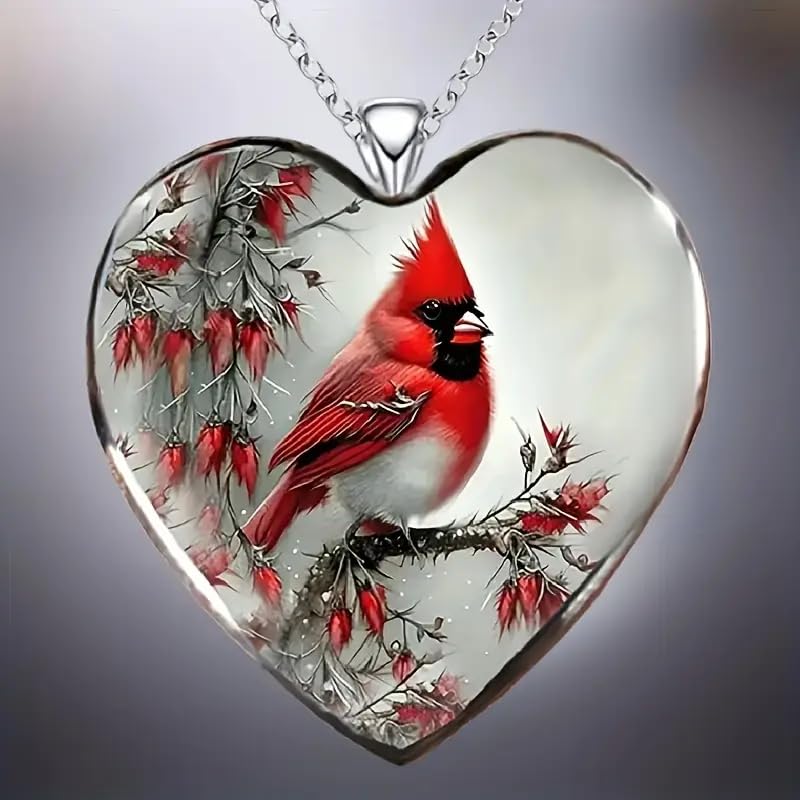 SUPAC Red Cardinal Wing Ring, and Necklaces, Silver-Plated 'I Am Always with You' Inspirational Message, Adjustable - Christmas, Party, or Birthday Gift (Standing Cardinal)