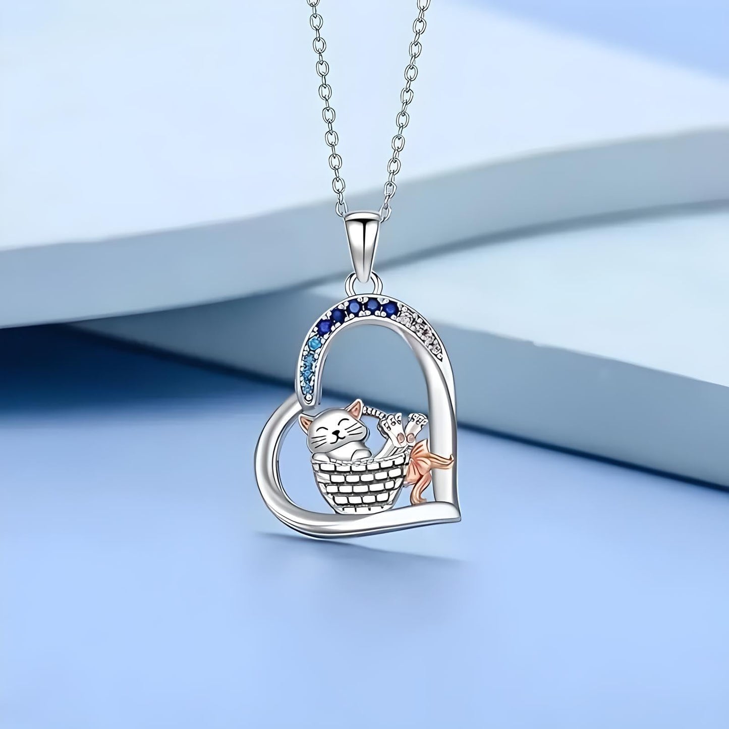 SUPAC Cute Heart Necklace, With Black Cat - Charming Cat Heart in Rose Gold - Stylish Gift for Women & Party Accessory