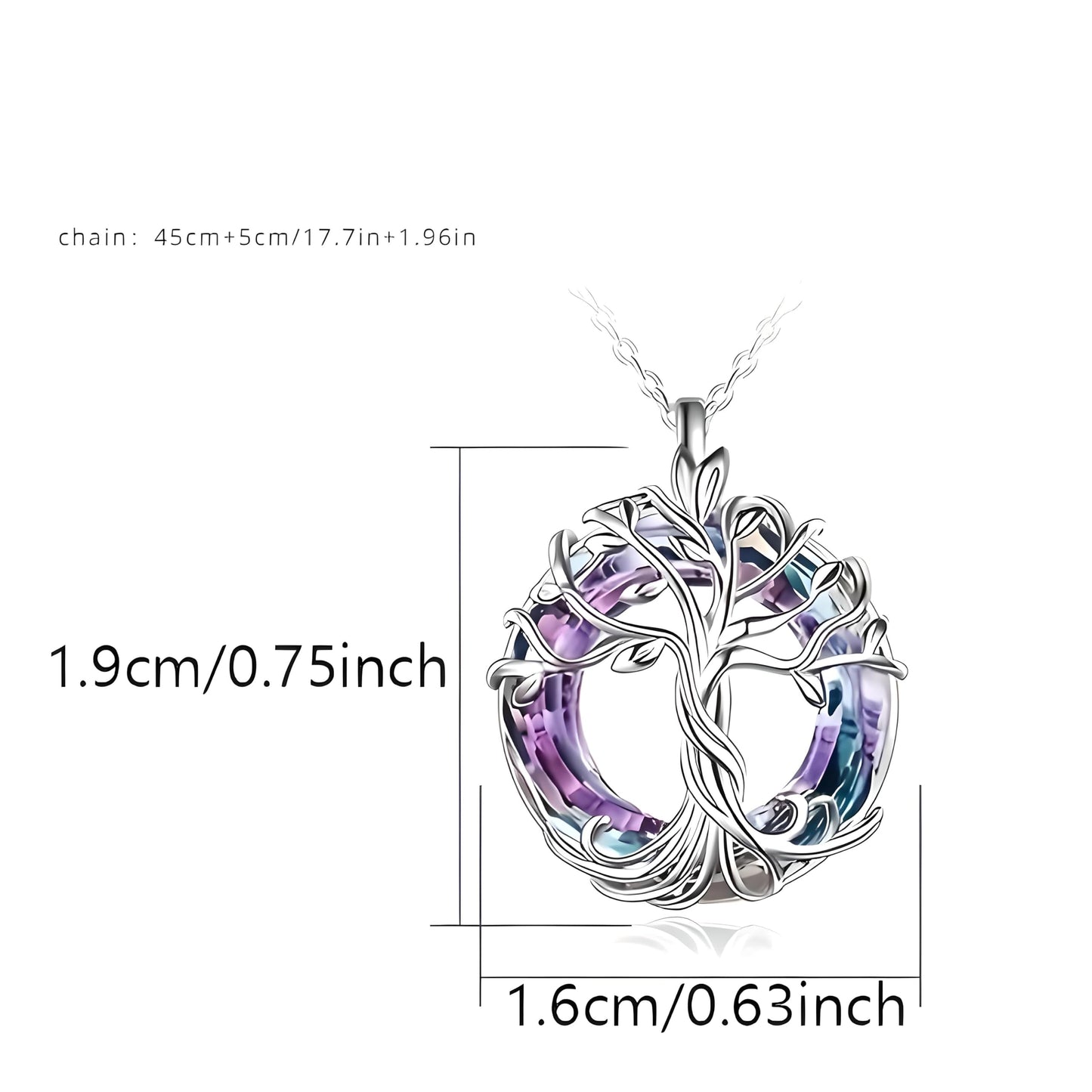 SUPAC 2 PC Tree of Life Pendant + Swinging Necklace, Silver Chain, Rainbow Crystal Accents, Vintage Swing Design