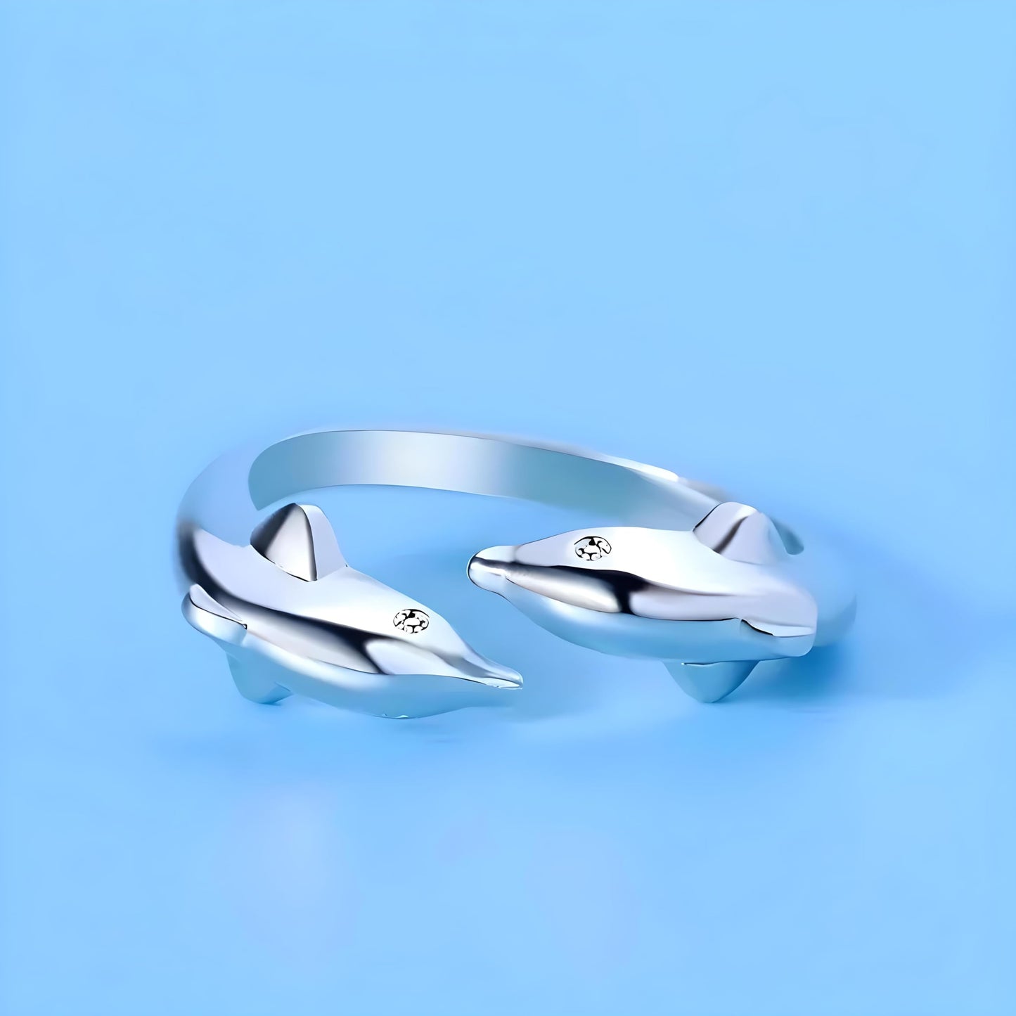 Stainless Steel Double Dolphin Ring, Adjustable Size, 0.7 inch Inner Length - Ocean Gift