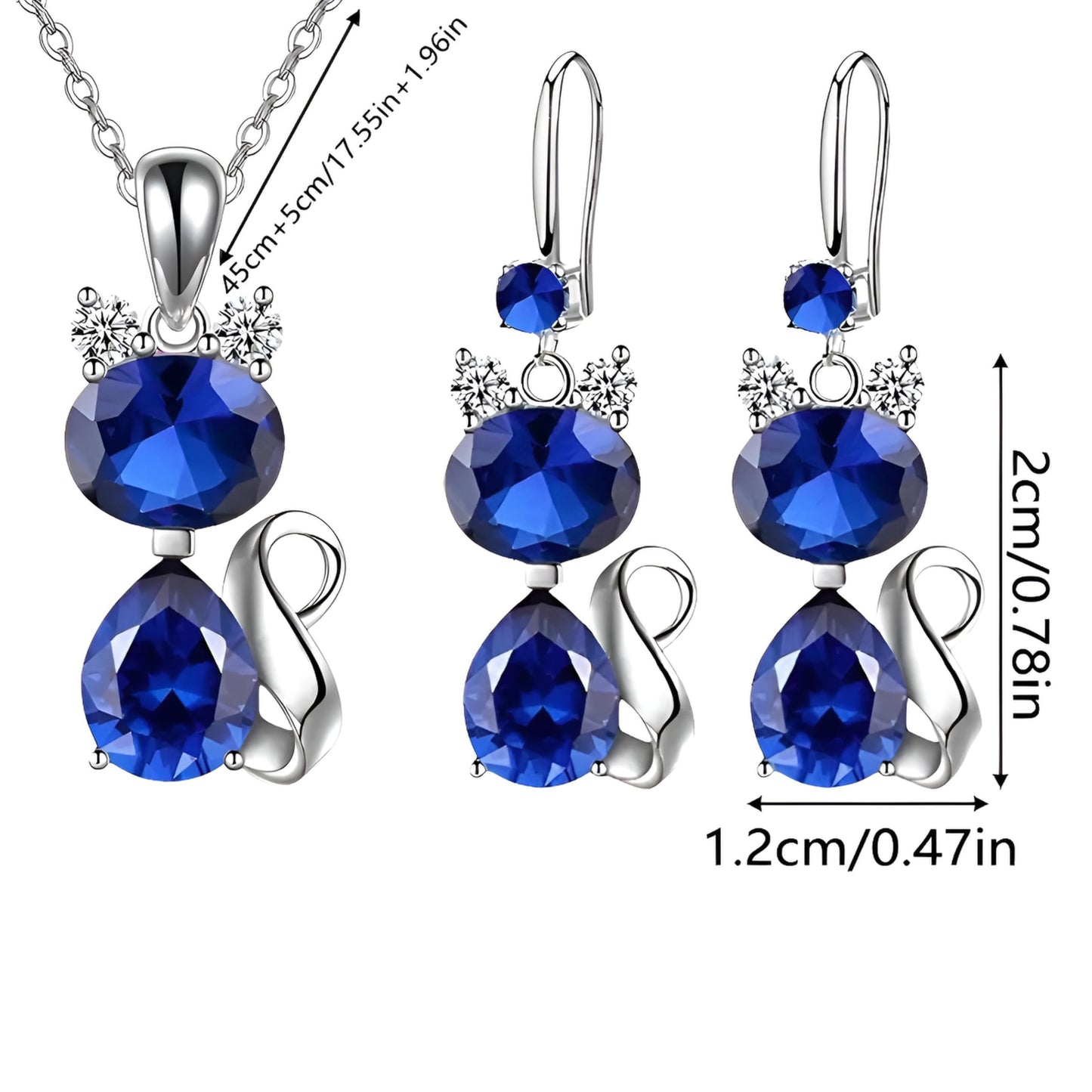 SUPAC Pink and Purple Cat Jewelry Set, Rose Gold Plated Crystal Necklace Earrings Ring, Gift for Cat Enthusiasts 6 Color Variations