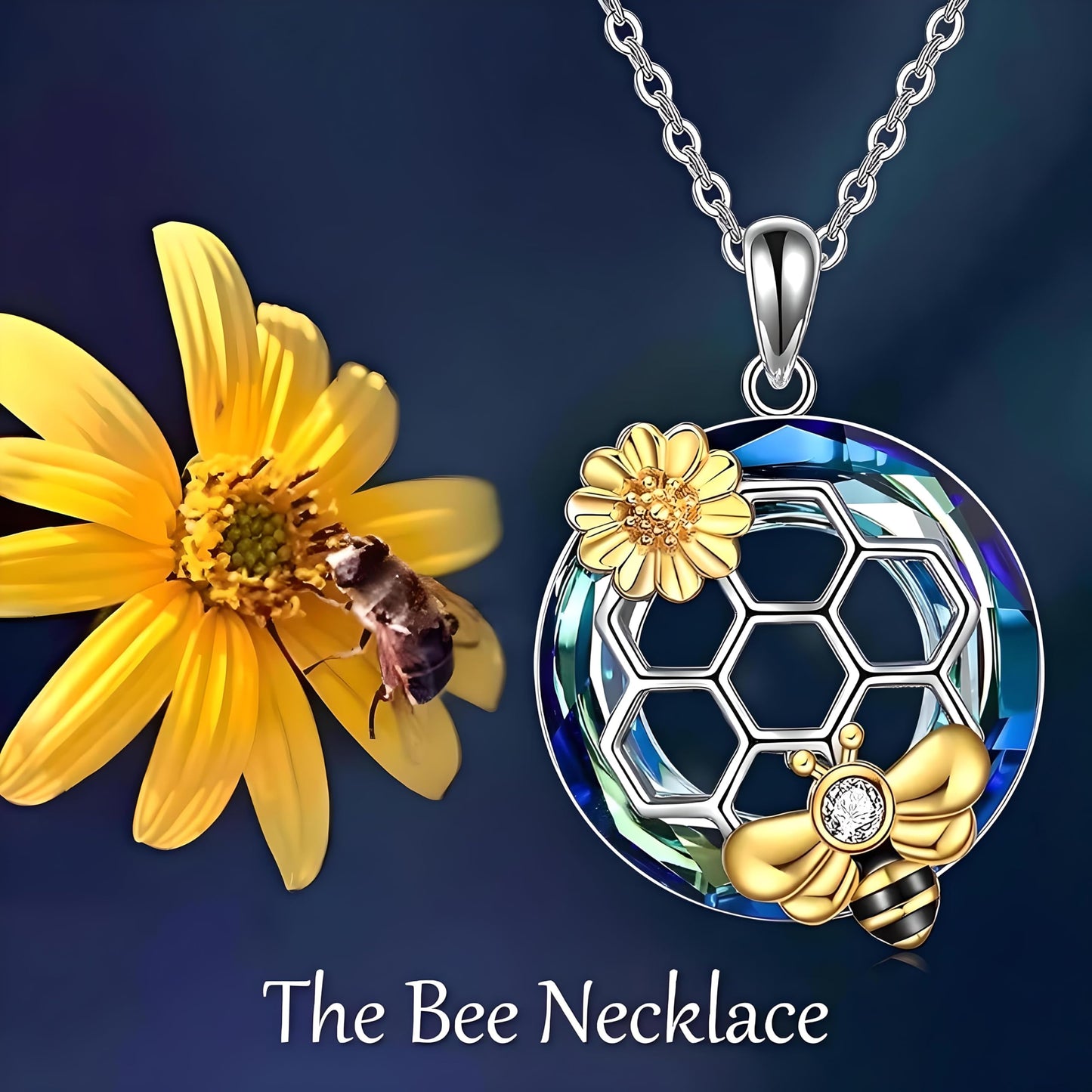 SUPAC You Are My Sunshine Sunflower and Bumble Bee Heart Pendant Necklace for Women, Dainty Jewelry, Birthday or Christmas Gift