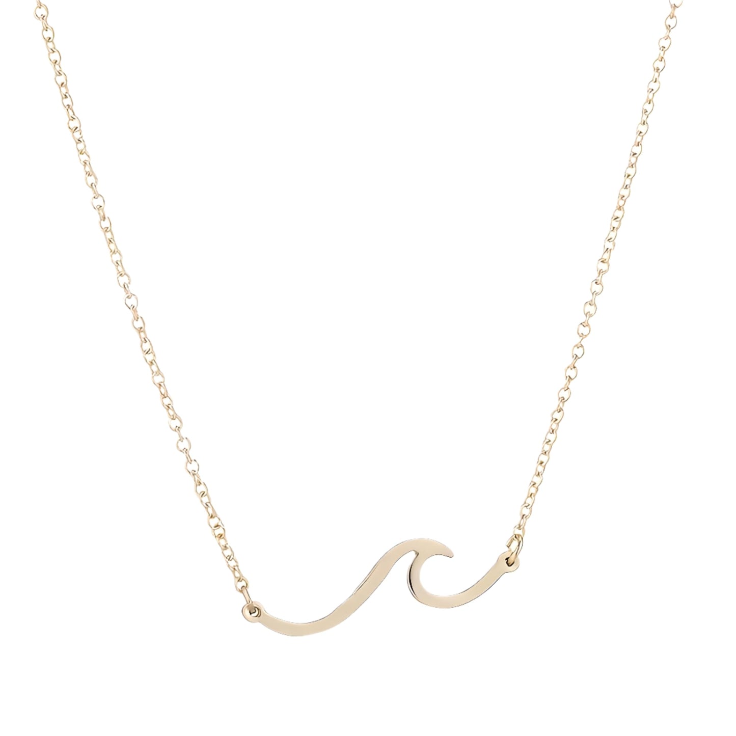 Gold Wave Design Stainless Steel Necklace, 45cm Chain Length, 1.18 inch Pendant