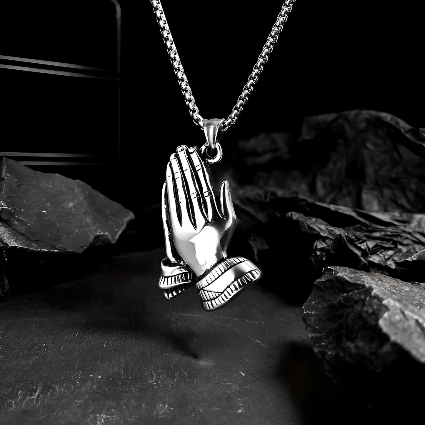 Exquisite Silver Prayer Hands Necklace - A Symbol of Faith, Elegance, and Spiritual Connection - 1pc Prayer Hands Stainless Steel Chain Pendant