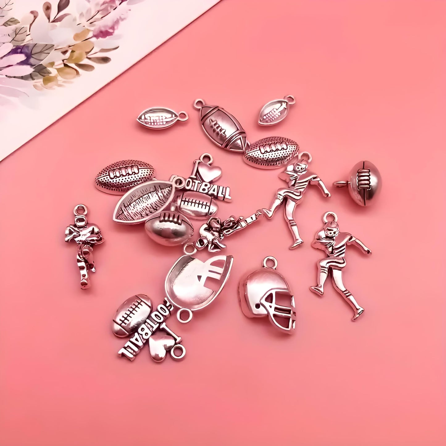 21-Piece Football Pendants DIY Keychain Set - Customizable with Interchangeable Charms, Detailed Football Helmet Keychain, and Humorous DIY Bag Pendant Accessories - Gift for Men and Football Fans