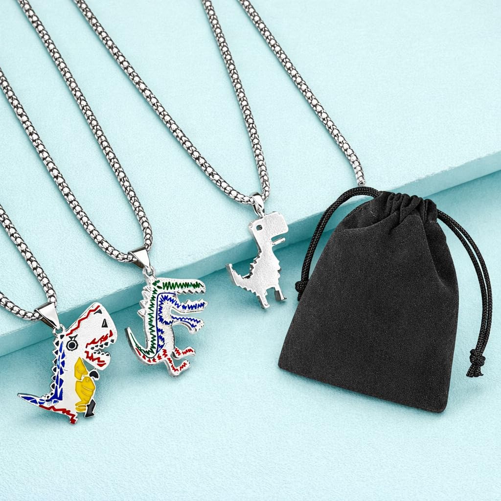 SUPAC Stainless Steel Plated T-Rex Dinosaur Pendant Necklace for Men or Women - Christmas or Birthday Gift