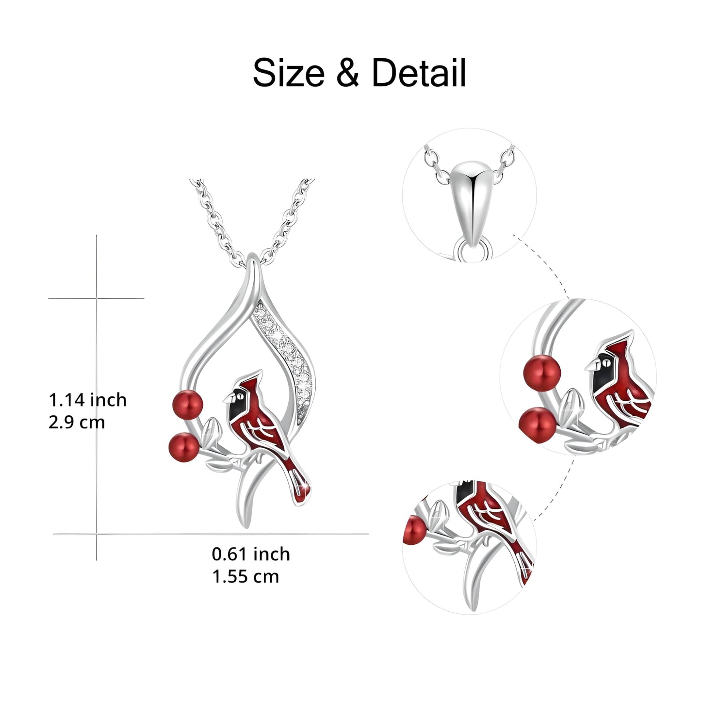 SUPAC Red Cardinal Jewelry Set, Necklace, Dangle Earrings, Bracelet, and Adjustable Ring - Cardinal Jewelry Gift