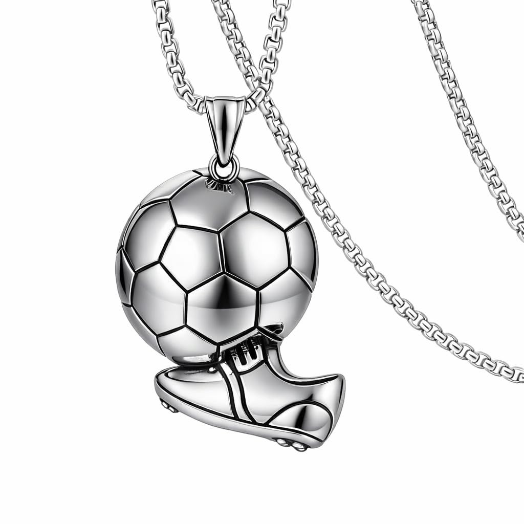 Soccer Cleats and Ball Silver or Gold Necklace – Show Your Love for the Beautiful Game!", - Score Style Points On and Off the Field! Stainless Steel Soccer Fan Pendant - Hip-Hop Street Style Necklace, Durable & Fashion-Forward SUPAC