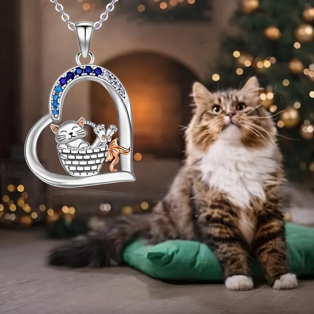 SUPAC Cute Cat Heart Necklace, With Black Kitten Sitting Together - Charming Heart Necklace in Rose Gold - Stylish Versatile Gift for Women & Party Accessory!