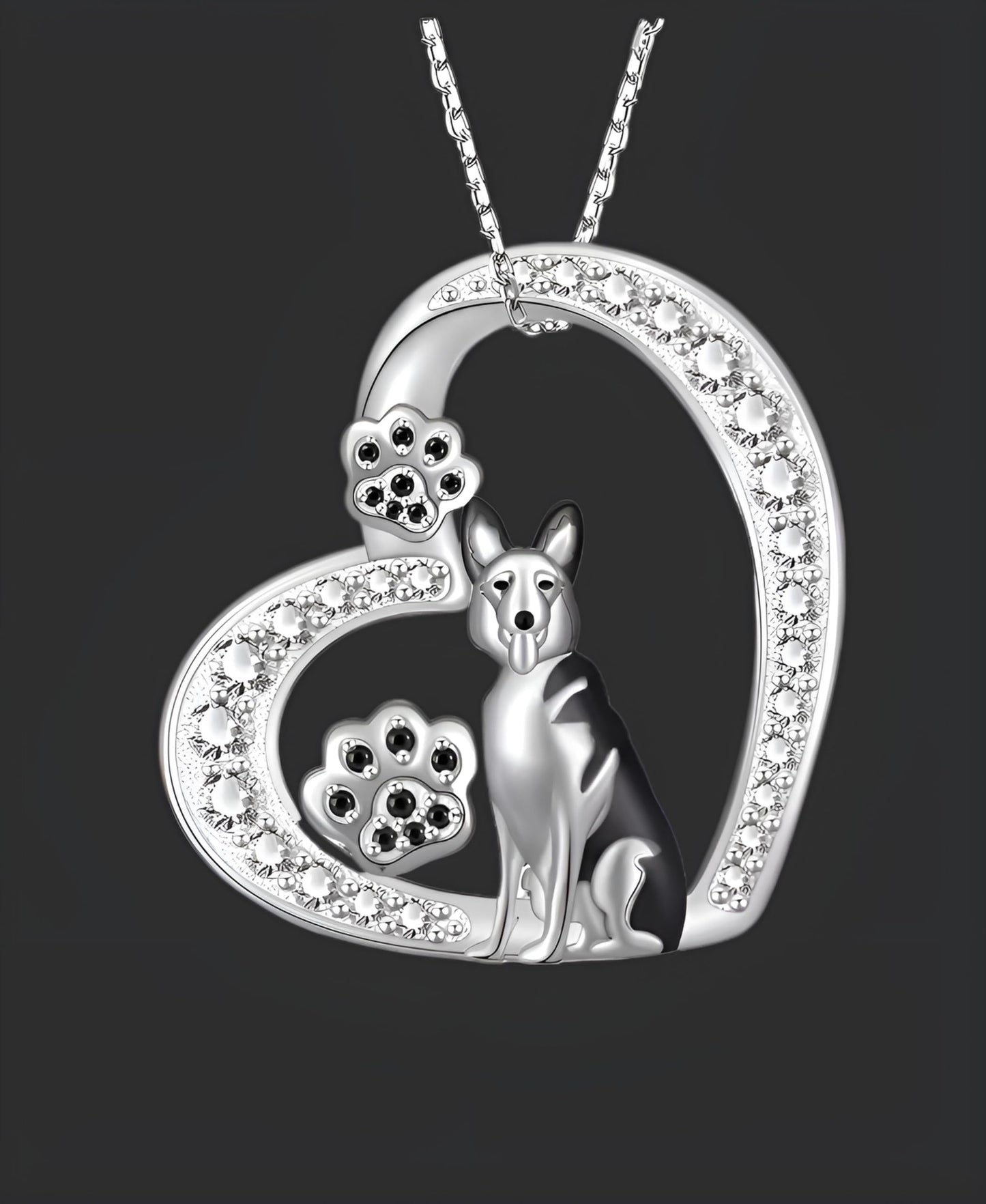 Schnauzer, French Bulldog, Boxer, Dog Heart Pendant Necklace, Stainless Steel, Crystal Accent, I Love You Forever, 19.7 inch Chain