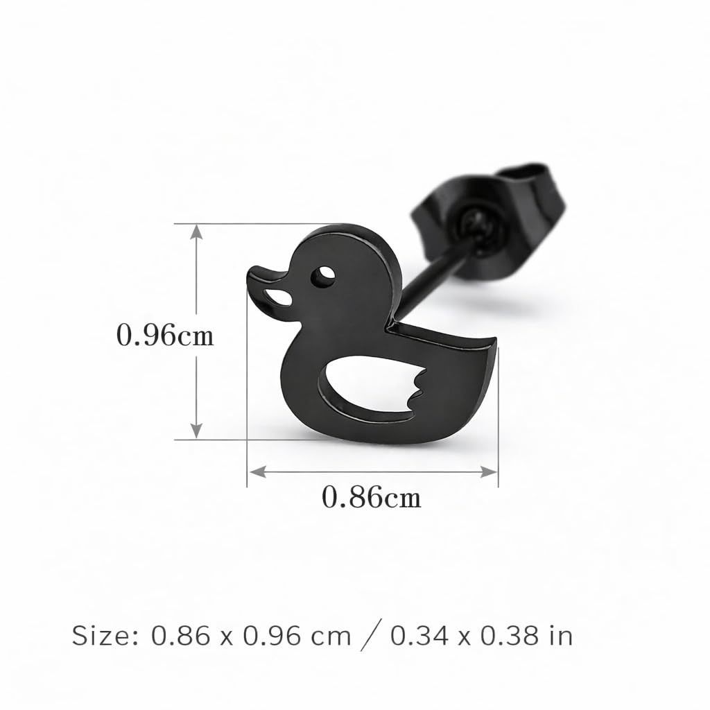 Cute Duck Stud Earrings, Gold Plated, Small Size - Gold, Silver, Black Options - Gift For Duck Lovers'