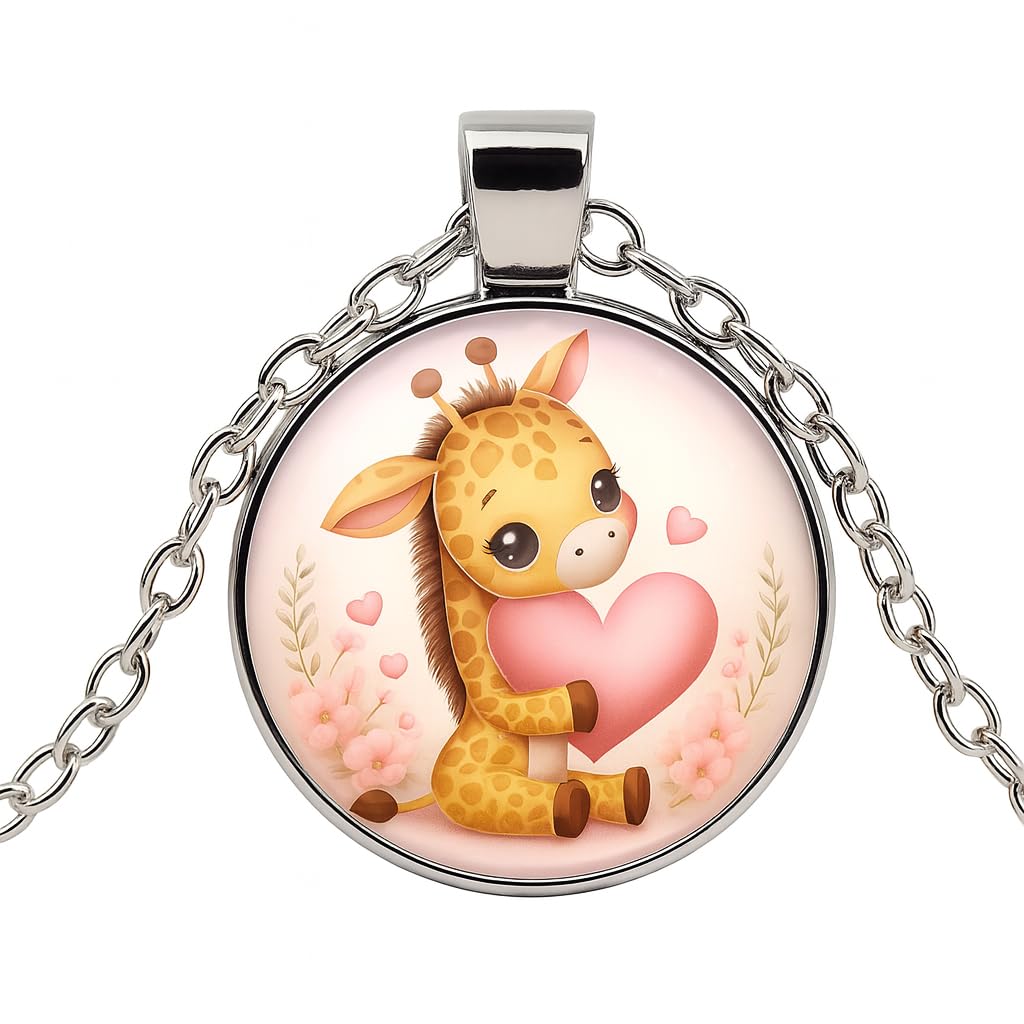 SUPAC Cute Exquisite Giraffe Animal Detail Heart Pendant Necklace, Stainless Steel Chain- Christmas, Birthday, or Party Gift For Women
