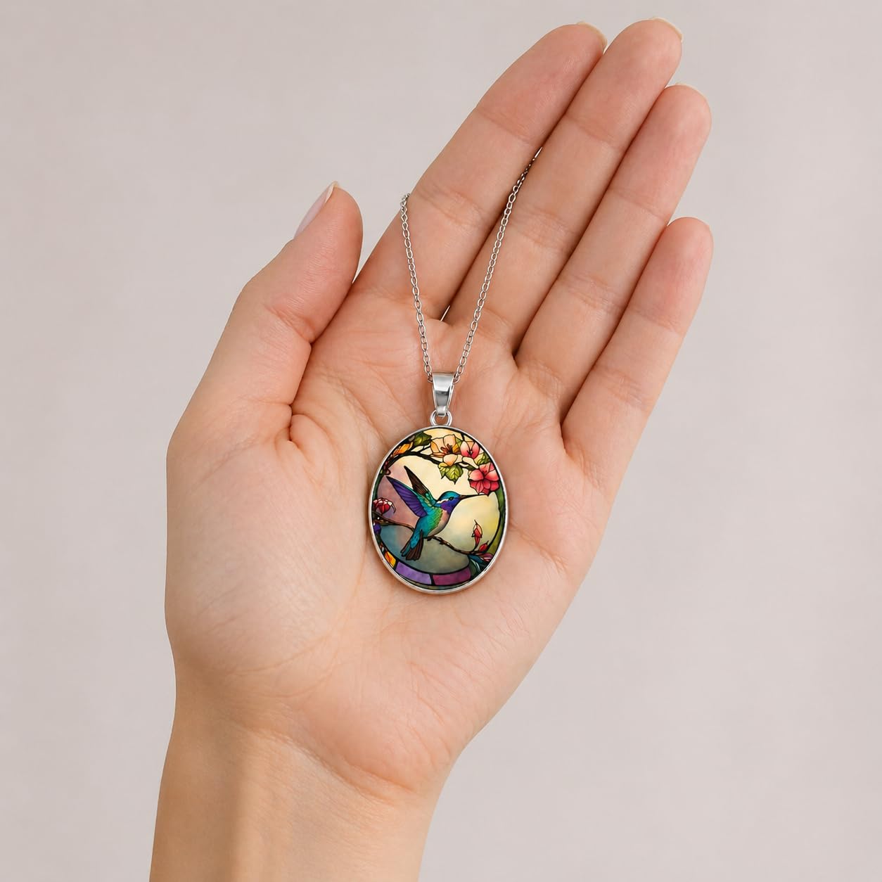 SUPAC Stunning Hummingbird Pendant Necklace - Two Humming Birds Searching for Flower - Fashionable Alloy Jewelry with Delicate Details - Birthday, Party, Gift Idea for Her
