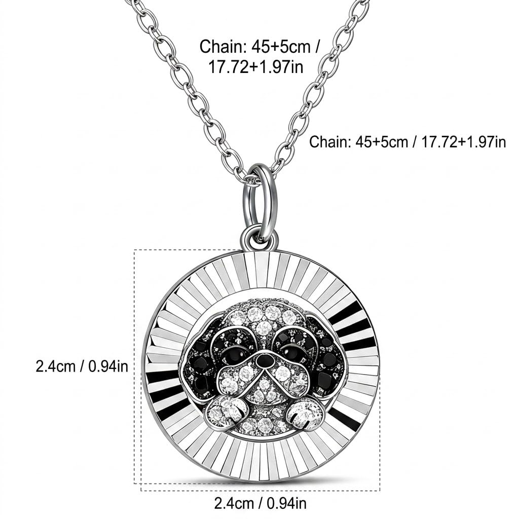 SUPAC Shih Tzu Pendant Necklace, Stainless Steel with Silver Plating, Round Coin Charm, Crystal Accents, Dog Lover Gift