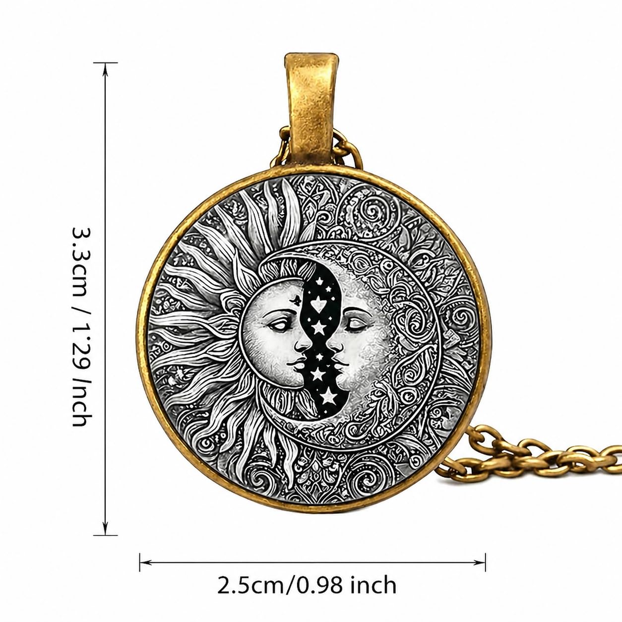 1pc Stunning Round Pendant Necklace - Unique Sun & Moon Pattern, Oil Painting Style Glass Mosaic, Alloy Construction, Trendy Sweater Chain, Fashionable Gift for Women - Christmas or Birthday Gift