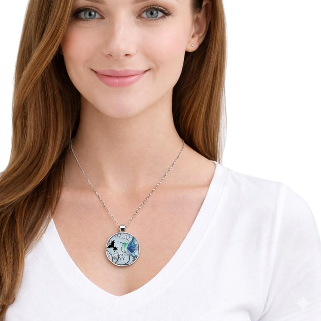 SUPAC Stunning Hummingbird Pendant Necklace - Two Humming Birds Searching for Flower - Fashionable Alloy Jewelry with Delicate Details - Birthday, Party, Gift Idea for Her