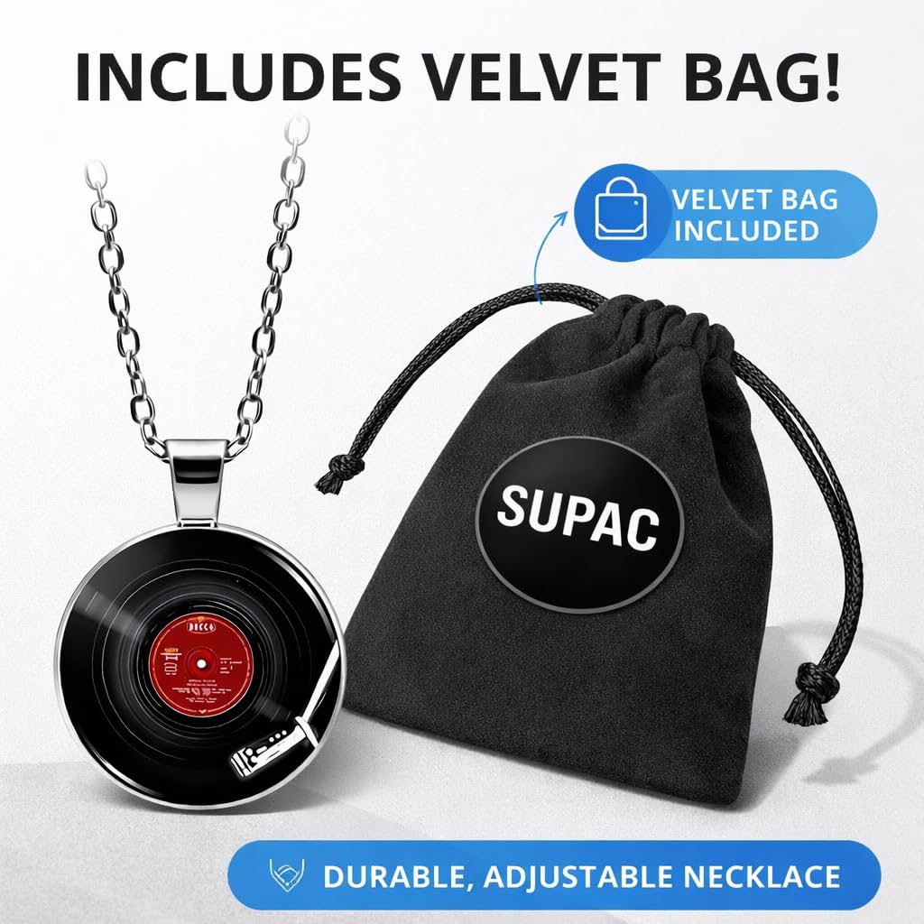 SUPAC Unique Music Record Pendant Necklace - Avant-Garde Fashion Accessory, Eye-Catching Design for Men and Women - Birthday, Christmas Gift or Personalized Jewelry