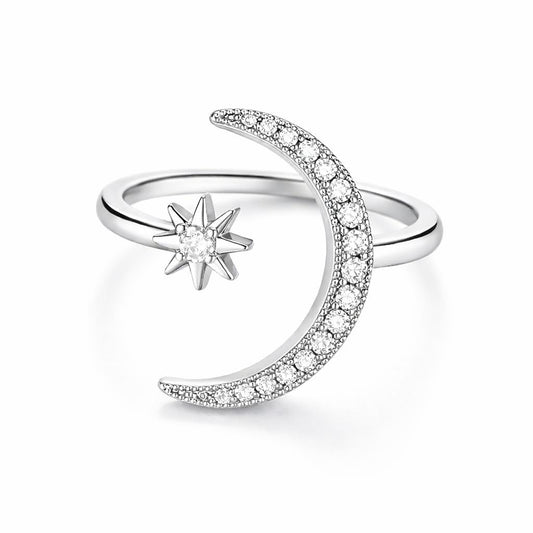 SUPAC 1pc Chic Moon & Sun Cuff Ring - Shimmering Rhinestone Crescent Design - Delicate Daily Wear & Party Accessory for Fashion-Forward Style - Christmas, Birthday Gift