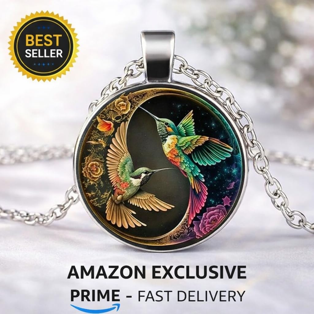 SUPAC Stunning Hummingbird Pendant Necklace - Two Humming Birds Searching for Flower - Fashionable Alloy Jewelry with Delicate Details - Birthday, Party, Gift Idea for Her