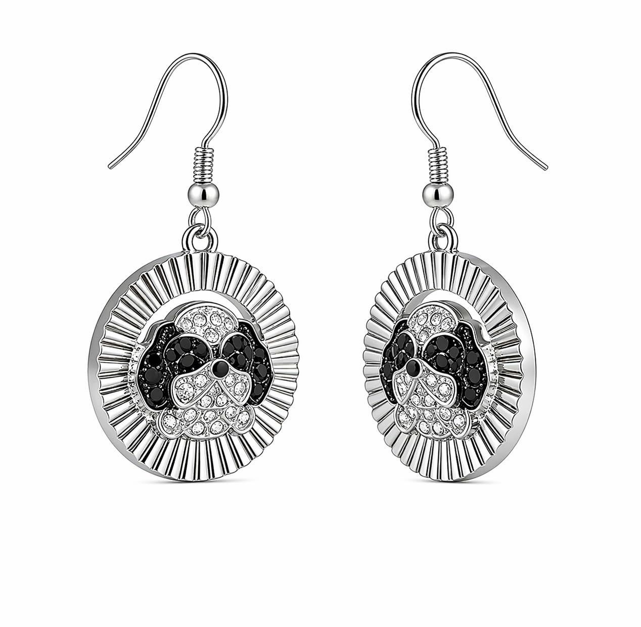 Shih Tzu Drop Earrings, Silver Plated Stainless Steel, Dog Face Pendant, Hypoallergenic, Tarnish Resistant, 0.98 in