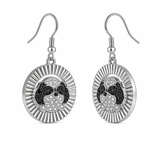 Shih Tzu Drop Earrings, Silver Plated Stainless Steel, Dog Face Pendant, Hypoallergenic, Tarnish Resistant, 0.98 in