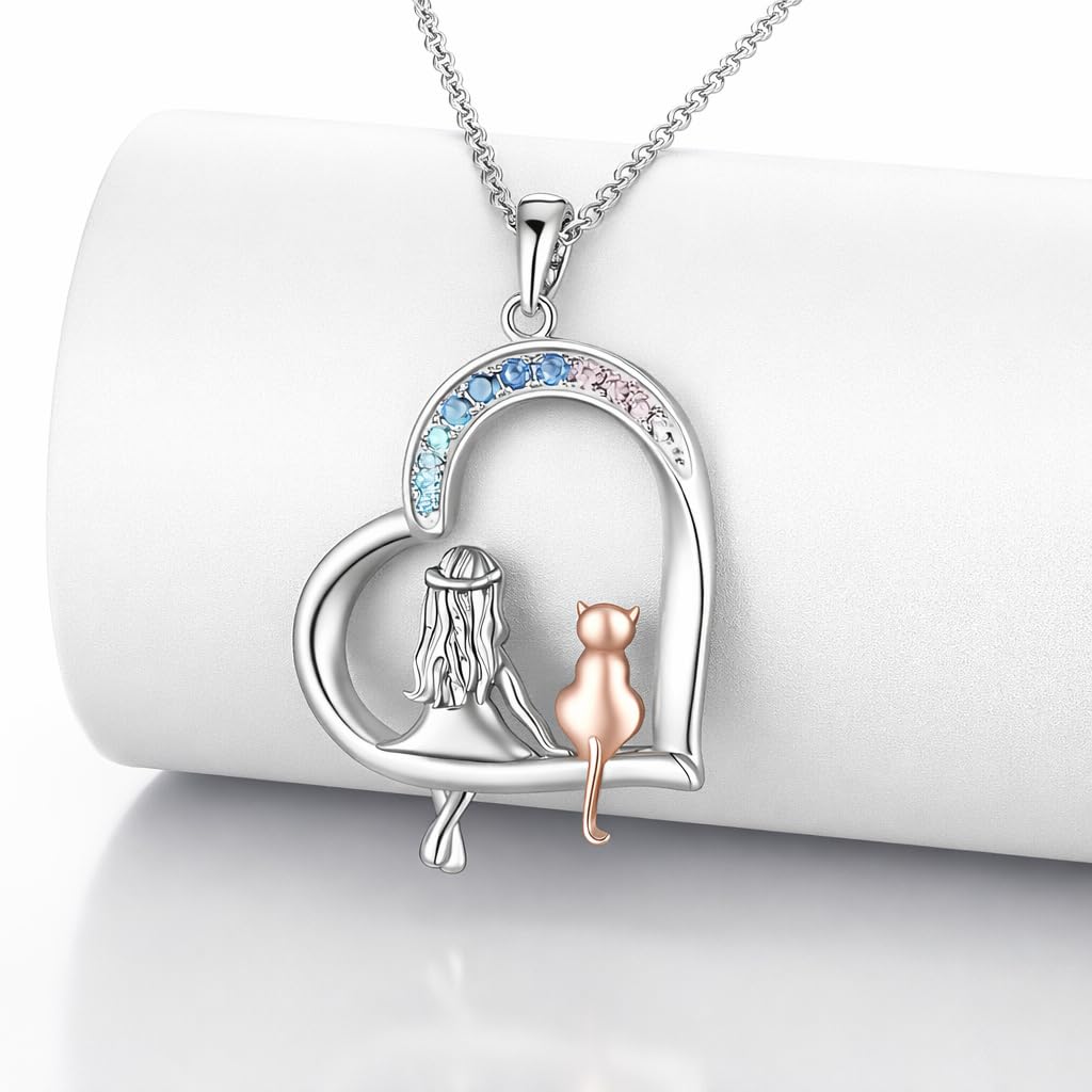 SUPAC Cute Cat Heart Necklace, With Black Kitten Sitting Together - Charming Heart Necklace in Rose Gold - Stylish Versatile Gift for Women & Party Accessory!